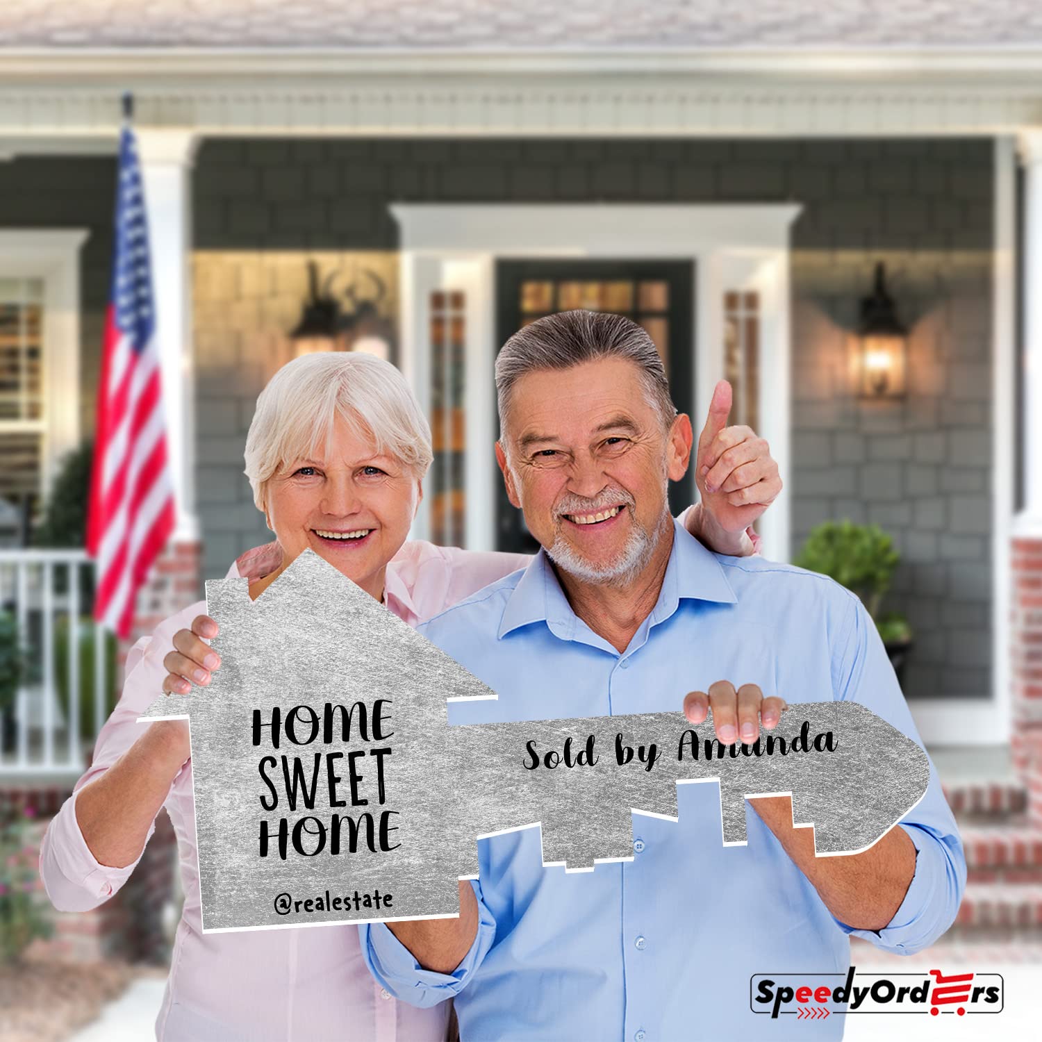 Custom Metal Silver Large Real Estate Sold Sign with Giant Realtor Key - Professional Photo Props & Marketing Supplies for Agents - Perfect for Closing Gifts, Listings & Celebrations