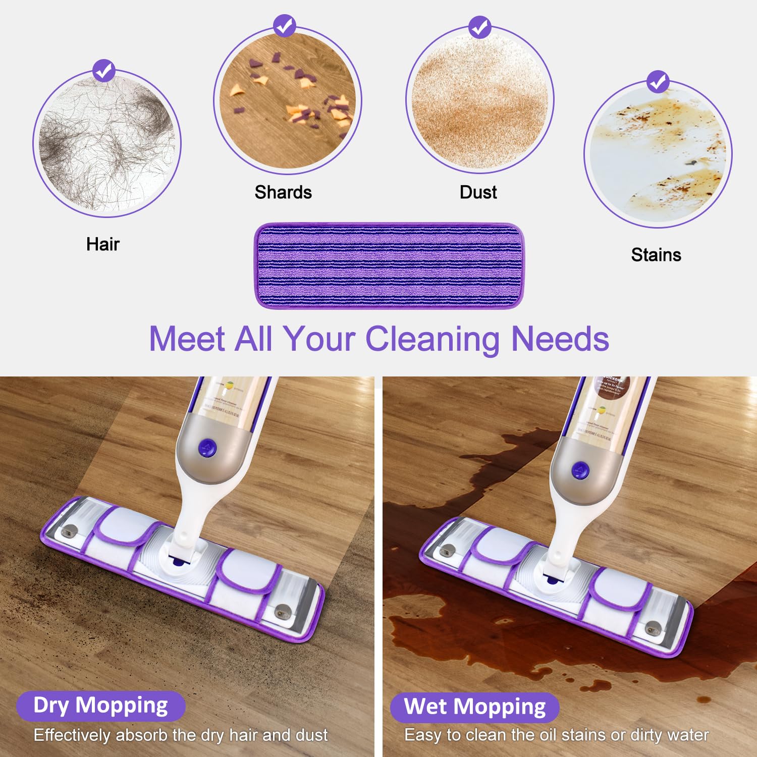 2 Pack Upgraded Reusable Mop Pads for Swiffer PowerMop - Washable Microfiber Refill Pads Replacement for Hardwood, Tile & Laminate Floors - Eco-Friendly Multi-Surface Cleaning Pads for Kitchen, Bathroom & Pet Areas