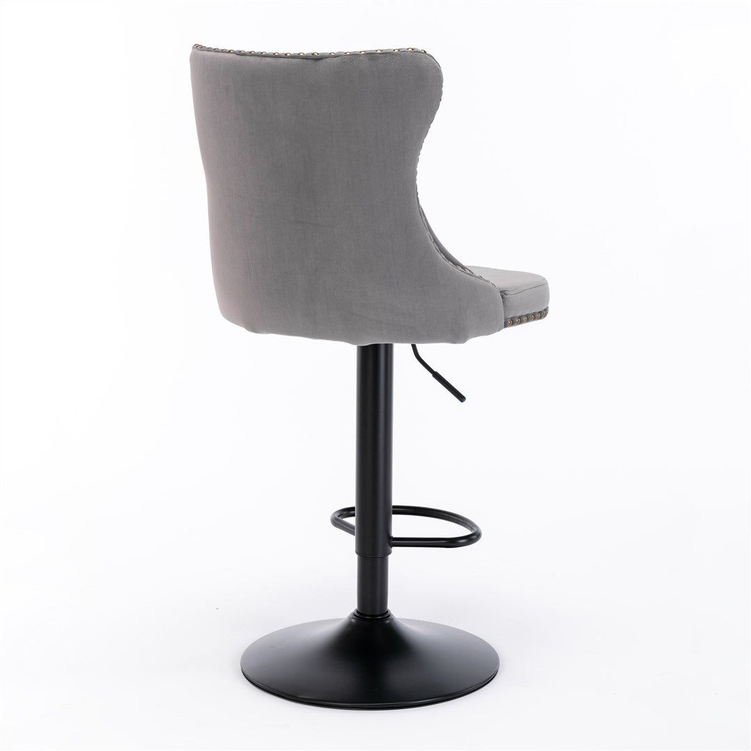 Adjustable Height Swivel Bar Stools with Footrest - Velvet Upholstered & Nailhead Trim - Perfect for Kitchen Islands, Home Bars & Dining Counter Seating