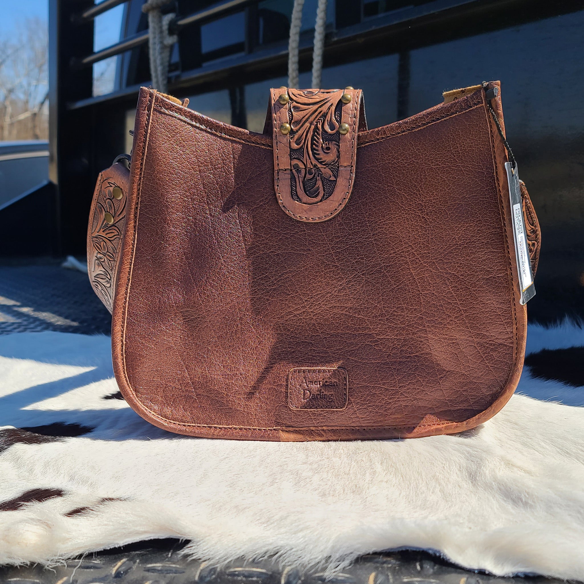 American Darling Genuine Brown Leather & Cowhide Handbag for Women - Stylish Crossbody Purse for Work, Travel & Everyday Use