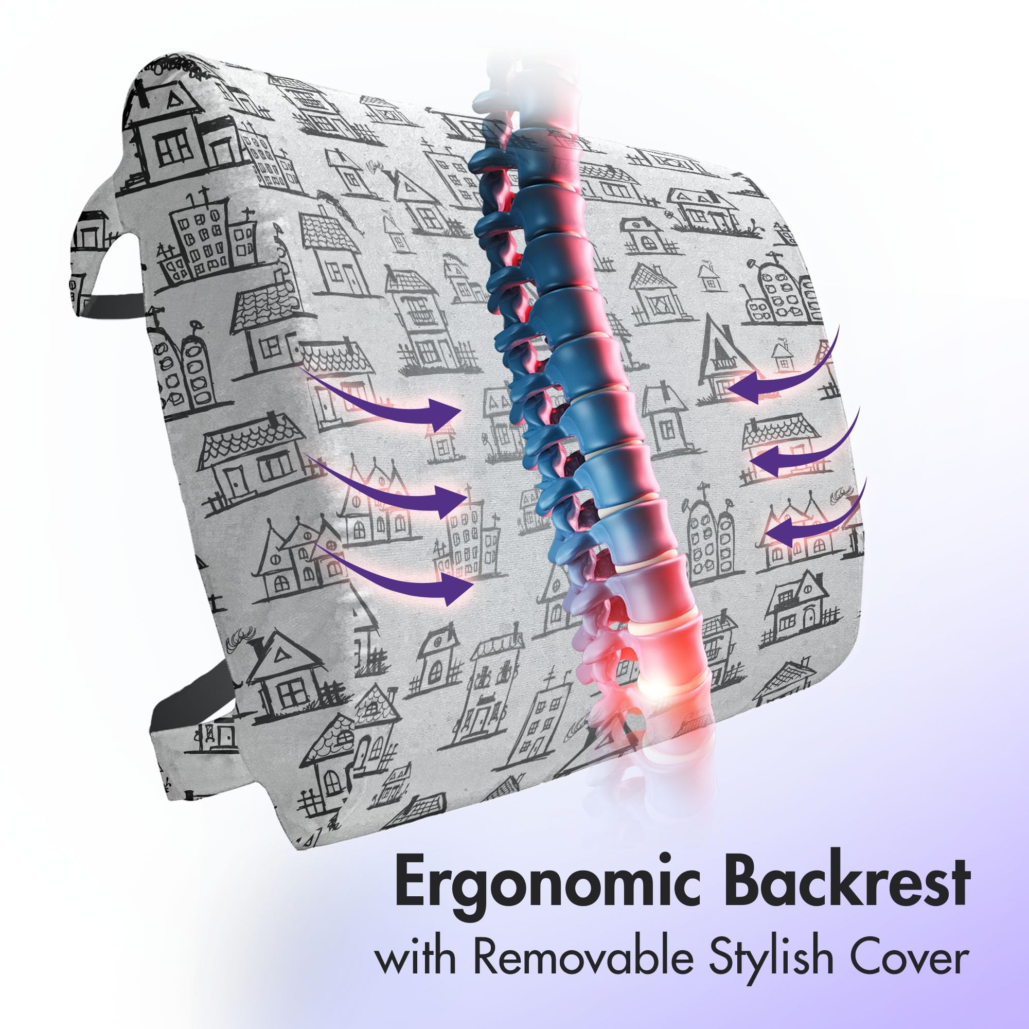 Ambesonne City Lumbar Support Pillow - Hand Drawn Monochrome Architecture Design, High Density Foam for Office Chair & Car Seat, 14x13 Inches, Black & White - Perfect for Home Office, Gaming Chair & Travel Comfort