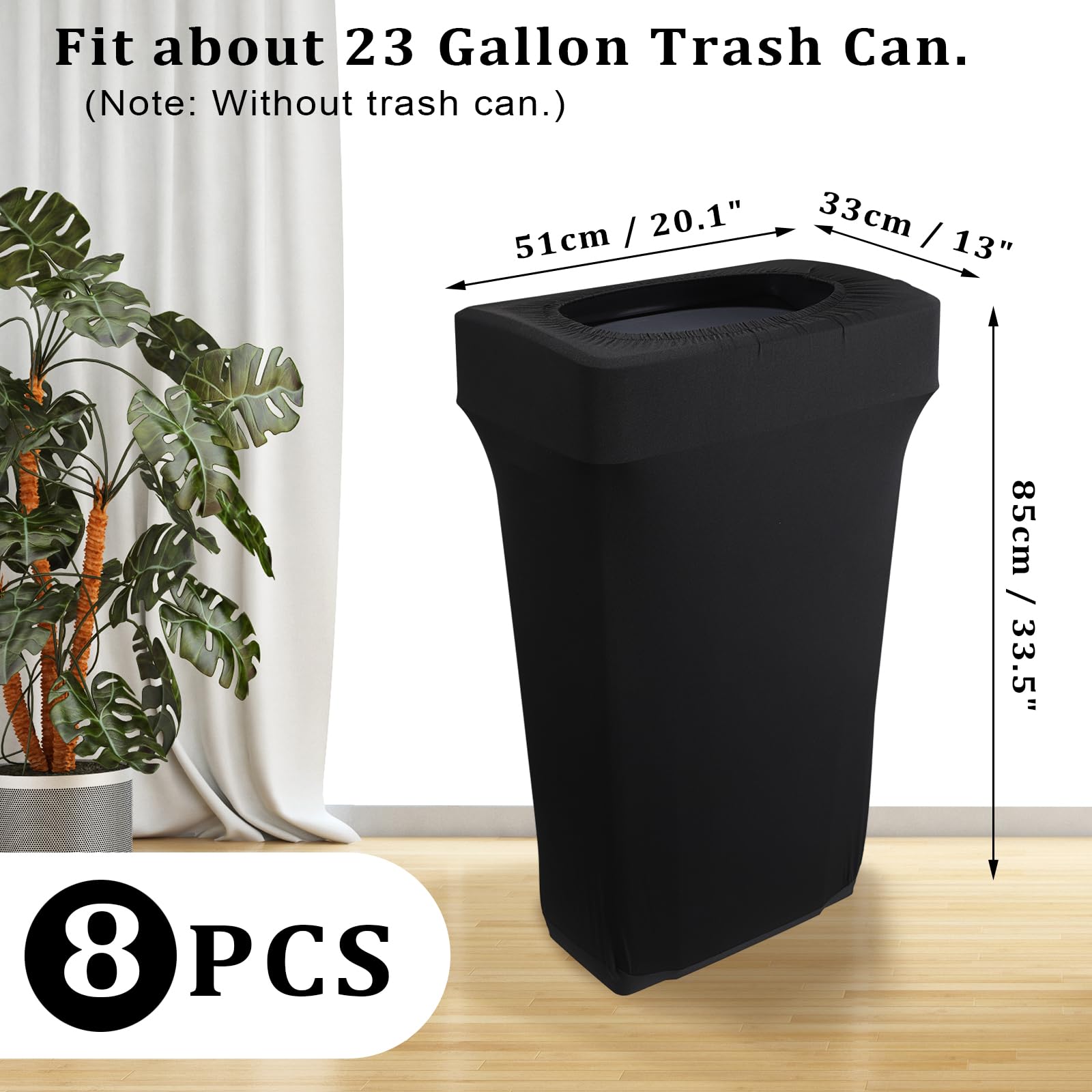 23 Gallon Stretch Spandex Trash Can Covers 8-Pack - Outdoor Fitted Waste Bin Covers for Rectangular Garbage Cans, Commercial & Party Decor - Wedding, Fundraiser, Event Use - Black (Trash Can Not Included) - Perfect for Outdoor Events, Restaurant Waste Bins & Home Use