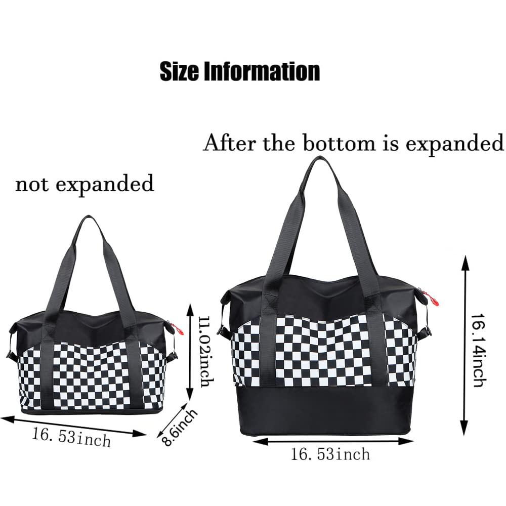 Black and White Checkered Travel Bag - Women's Carry-On Luggage for Airplane Seat Storage | Men's Business Briefcase | Gym Bag with Wet/Dry Compartments | Perfect for Business Trips, Workouts & Weekend Getaways