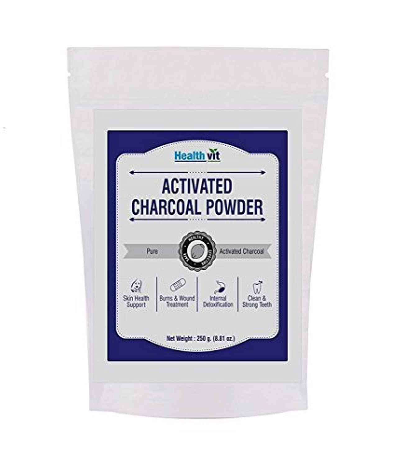 Healthvit Activated Charcoal Powder for Skin Care & Teeth Whitening | 100% Natural, Chemical-Free Detox | 250g | Perfect for Face Masks, Oral Care & Body Cleansing