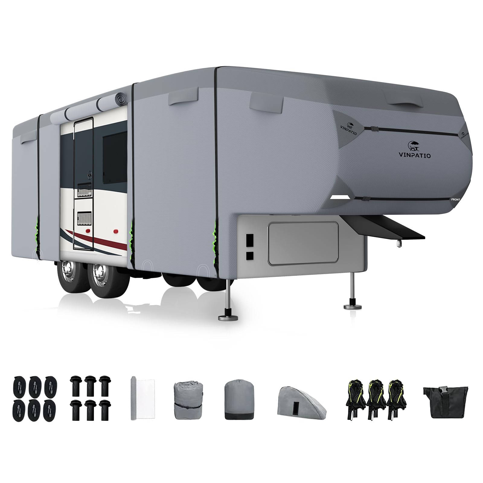 Extra-Thick 7-Layer 5th Wheel RV Cover for 37'-40' Trailers - Heavy Duty Waterproof, Windproof & UV Protection with Ripstop Fabric, Gutter Cover & 2 Extra Straps - Perfect for Outdoor RV Storage & Winter Protection