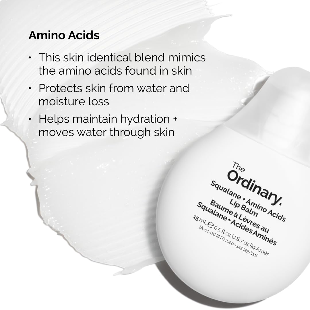 The Ordinary Squalane + Amino Acids Hydrating Lip Balm - Ultra Moisturizing for Dry Lips, Elbows & Cuticles - 0.5 Fl Oz - Perfect for Winter Care, Night Repair & Daily Nourishment