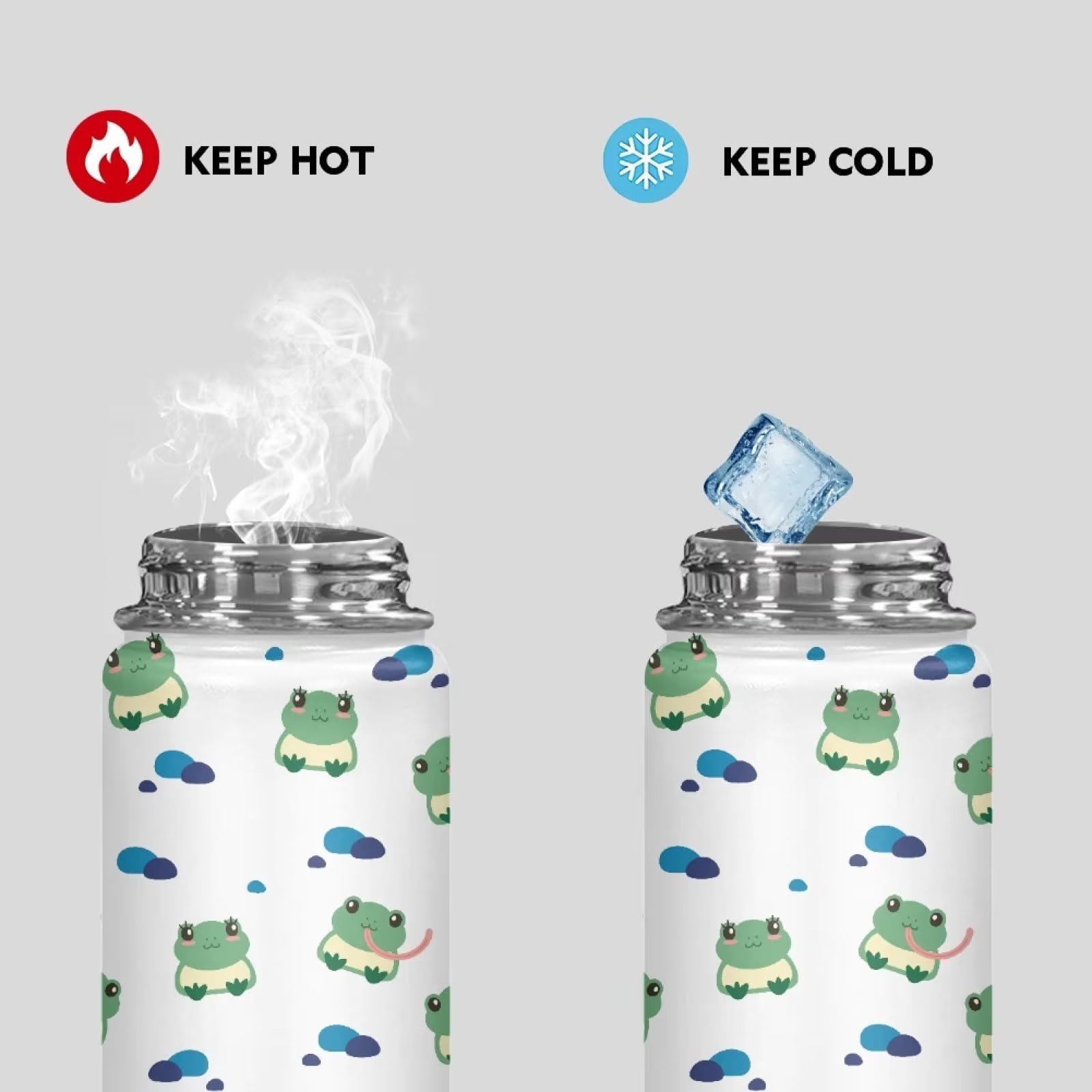 Insulated 18 oz Stainless Steel Water Bottle with Handle - Cute Frog Design for Women & Men | Reusable Travel Cup for Gym, Office, Camping, Hiking, Biking & Sports | BPA Free Leak Proof Water Container