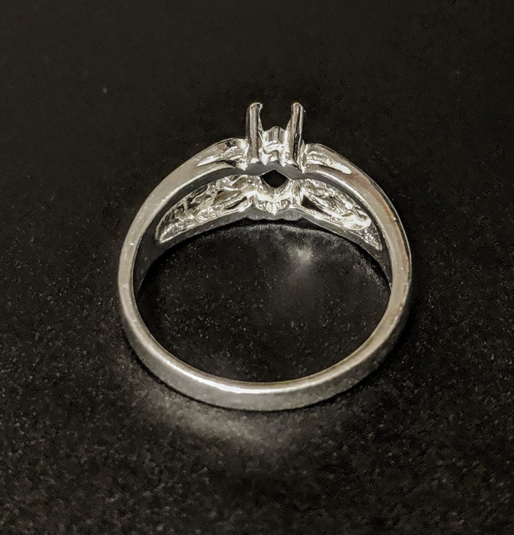Solid Sterling Silver or 14kt Gold Marquise Filigree Pre-Notched Ring Blank - Size 7 Shank Setting (6x3mm & 10x6mm Options) - Perfect for Jewelry Making, Engagement Rings & DIY Craft Projects