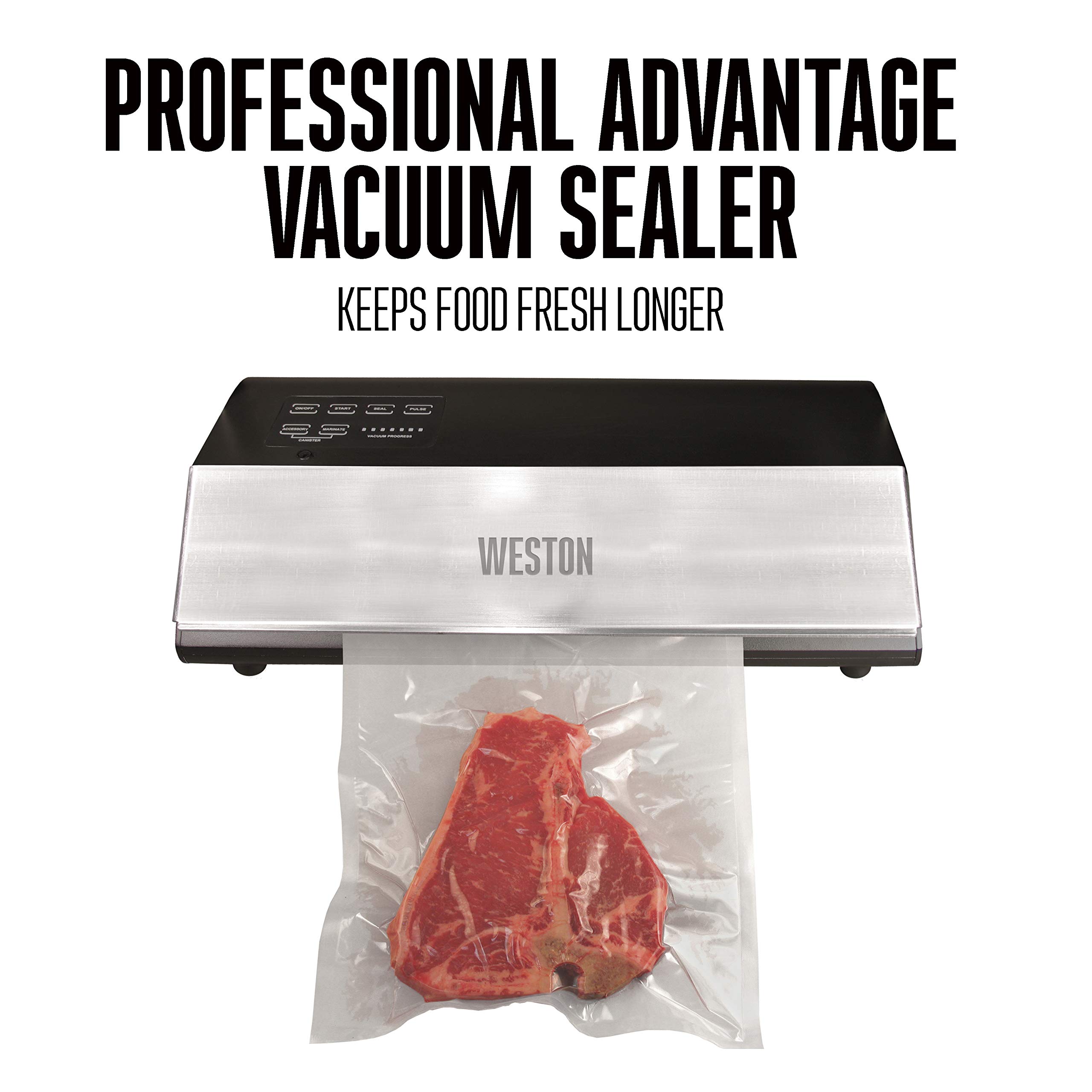 Weston 65-0501-W Professional Advantage Vacuum Sealer - 11 Inch Stainless Steel Food Saver Machine for Home Kitchen, Sous Vide, Meal Prep & Long-Term Food Storage