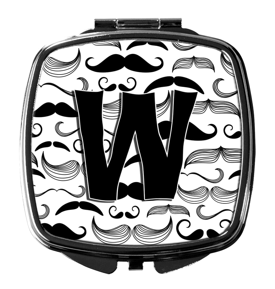 Caroline's Treasures CJ2009-WSCM Letter W Mustache Compact Mirror - Elegant Travel Makeup Mirror for Women & Girls, Perfect Gift Idea, Portable Folding Handheld Mirror for Home, Purse & Travel