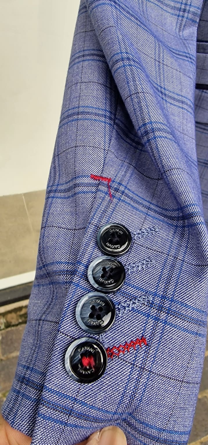 Cavani Tamara Blue Check Tailored Fit 3 Piece Suit for Men - Size 36R Jacket with 32R Trousers | Formal Business Attire, Wedding & Special Occasion Outfit