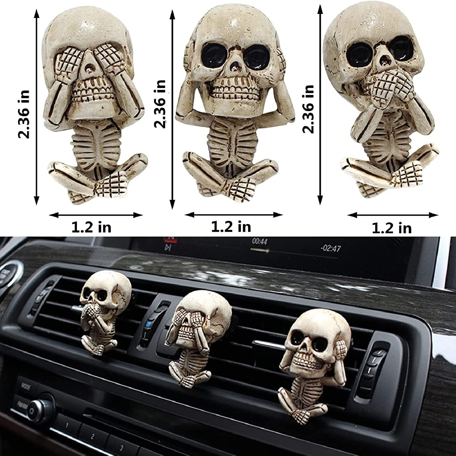 Skull Car Air Freshener Vent Clip - 3 Pack for Car Lovers - Halloween & Xmas Gift