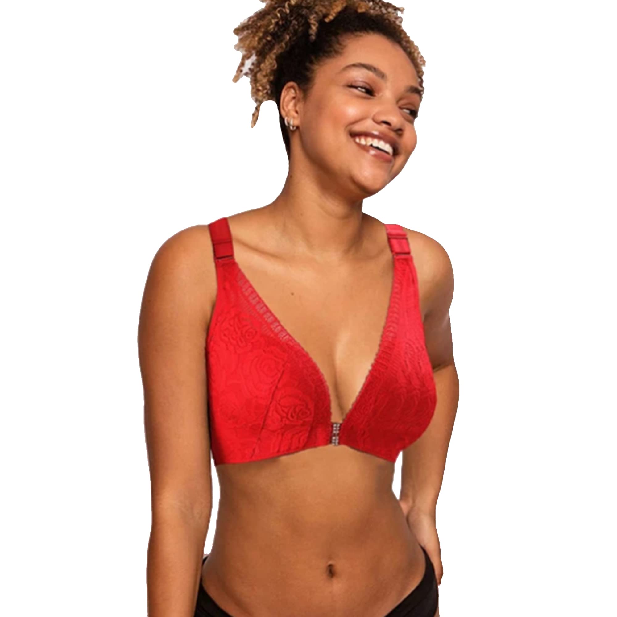 Floral Secrets Comfort Rose Bra - Plus Size Wireless Front Closure Lace Bra with Rose Embroidery | Perfect for Everyday Wear, Date Nights & Special Occasions