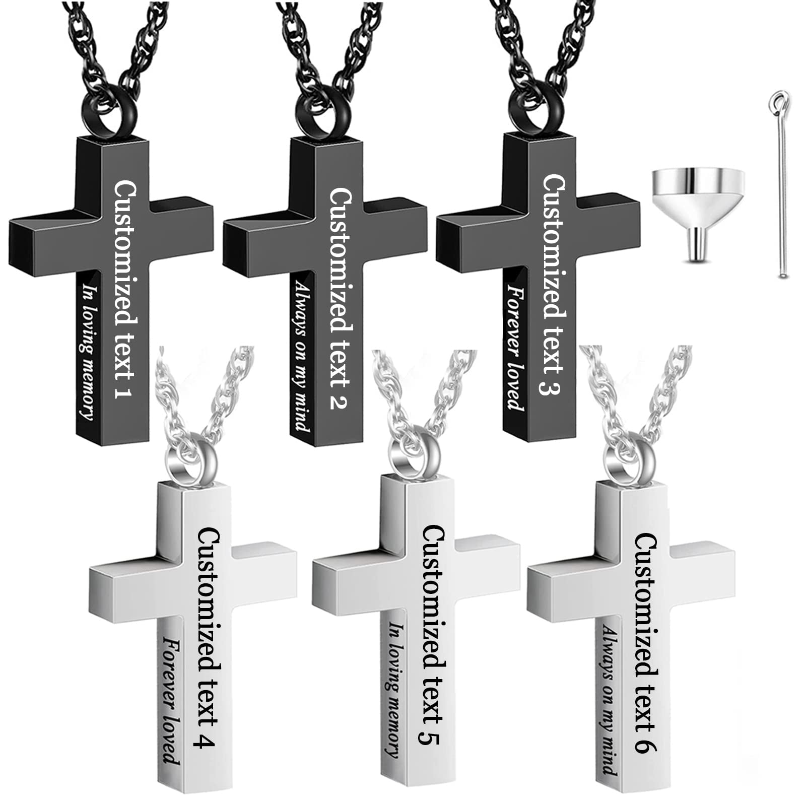 Stainless Steel Cremation Cross Urn Necklace for Ashes - Set of 6 Memorial Pendants for Human & Pet Ashes - Keepsake Jewelry for Loved Ones - Perfect for Memorial Services, Funerals & Keeping Memories Close