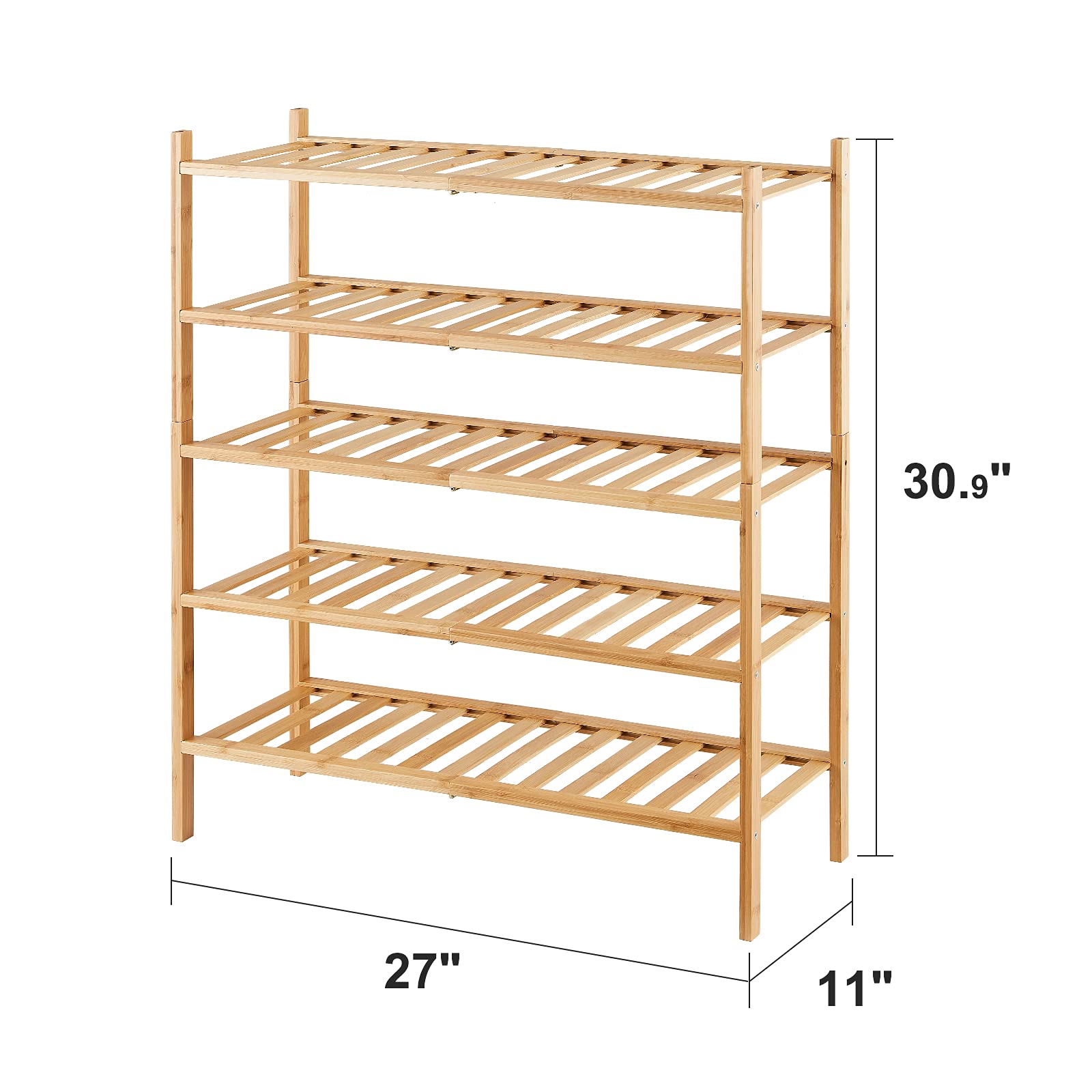 5-Tier Bamboo Shoe Rack - Stackable & Foldable Shoe Organizer for Entryway, Hallway, Closet - Natural Wood Shoe Storage Shelf for Indoor & Outdoor Use - Perfect for Small Spaces, Apartments, Dorm Rooms