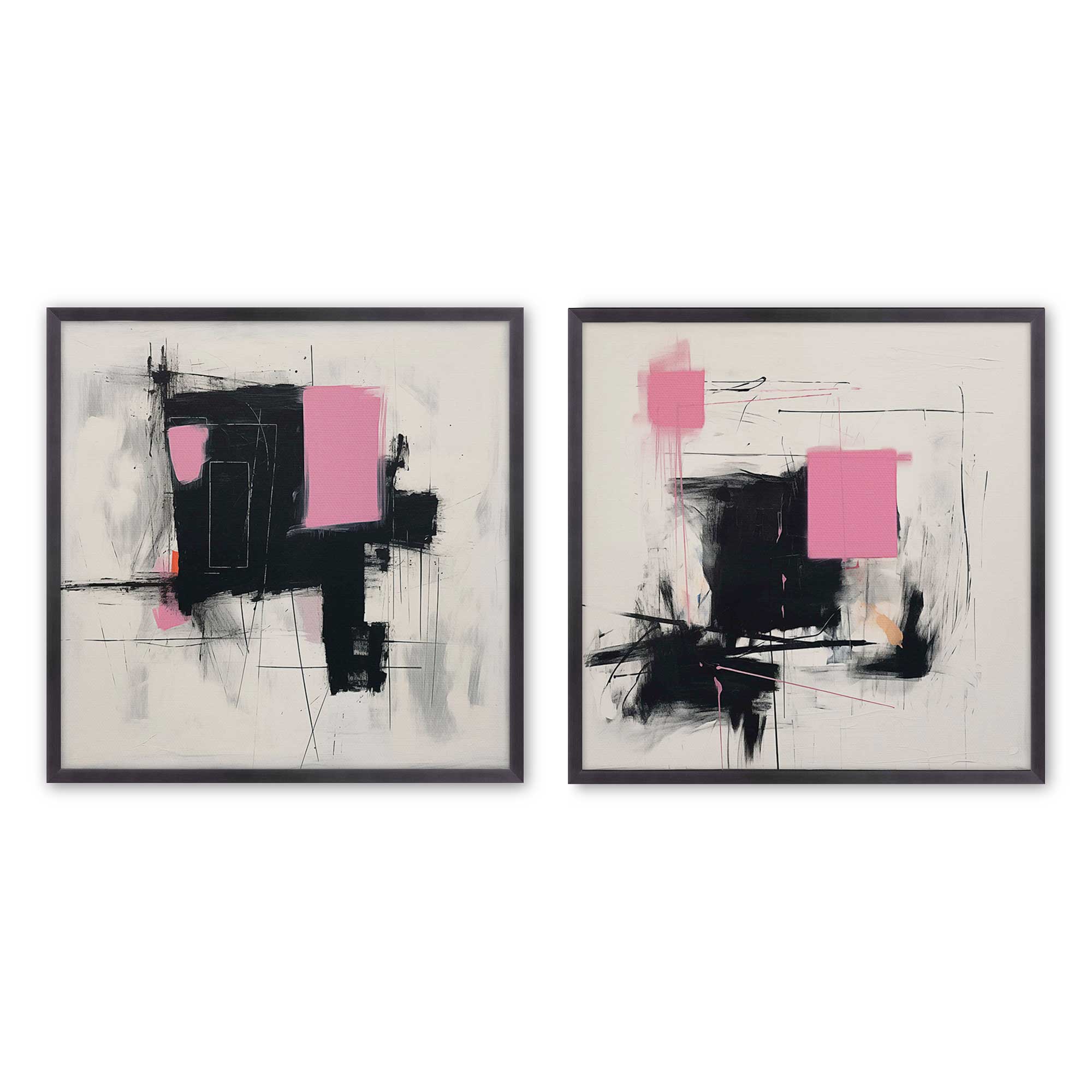 Graphite Pink Fusion Art Prints - Set of 2 Premium Archival Matte Paper Wall Decor for Living Room, Bedroom & Office