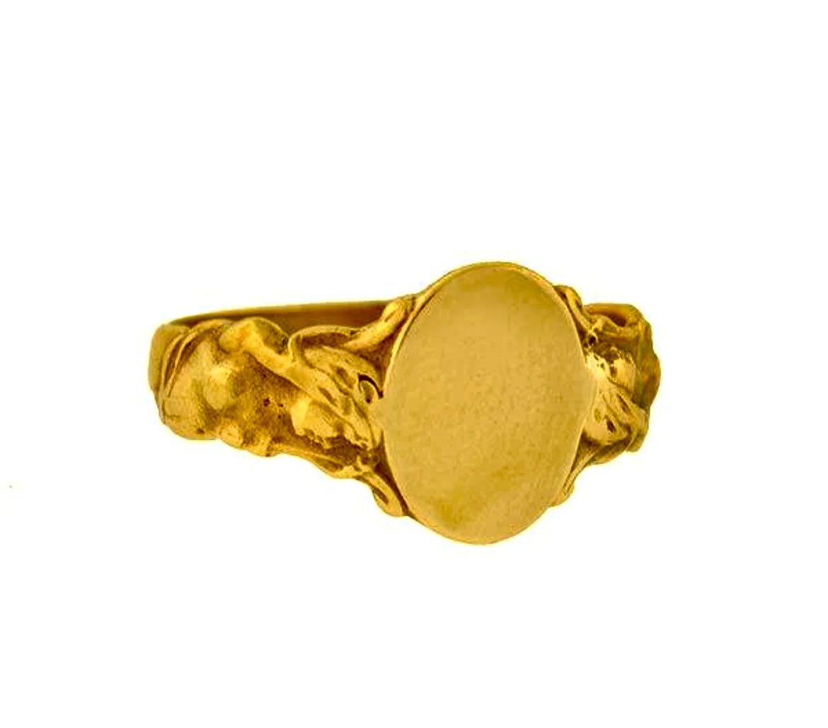 Victorian Style 14kt Yellow Gold Mermaid Signet Ring for Women - Elegant Jewelry Gift for Birthday, Anniversary & Special Occasions