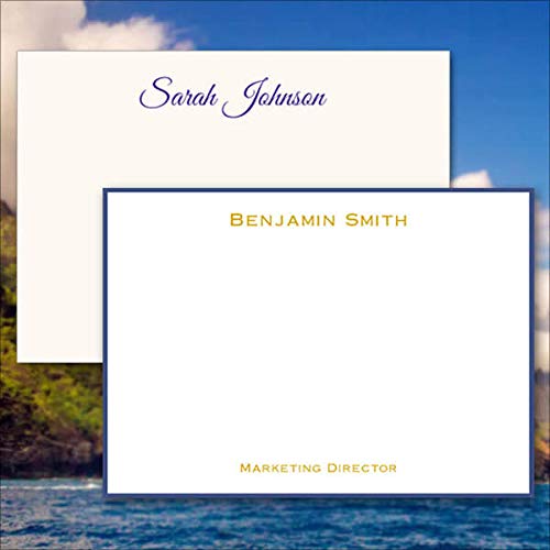 Premium Personalized Flat Note Cards with Raised Ink & Black Border - Set of 25 Cards & Matching Envelopes - Perfect for Weddings, Thank You Notes & Business Correspondence