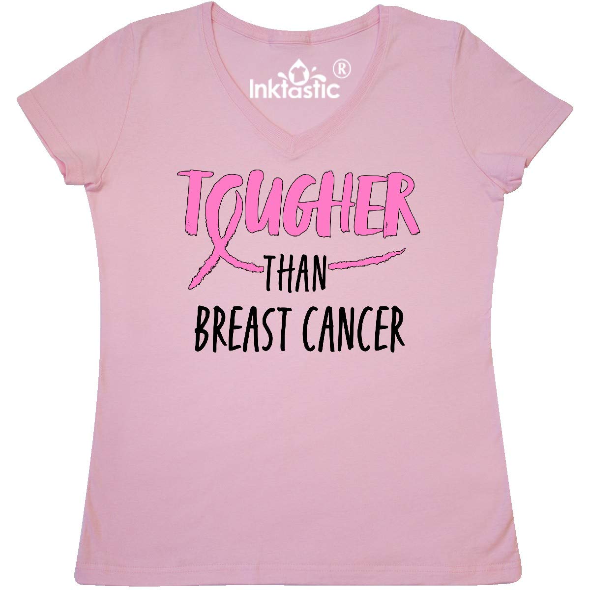Tougher Than Breast Cancer Pink Ribbon V-Neck T-Shirt for Women - Soft Cotton Tee for Breast Cancer Awareness, Survivors & Supporters - Perfect for Fundraisers, Walks & Everyday Wear