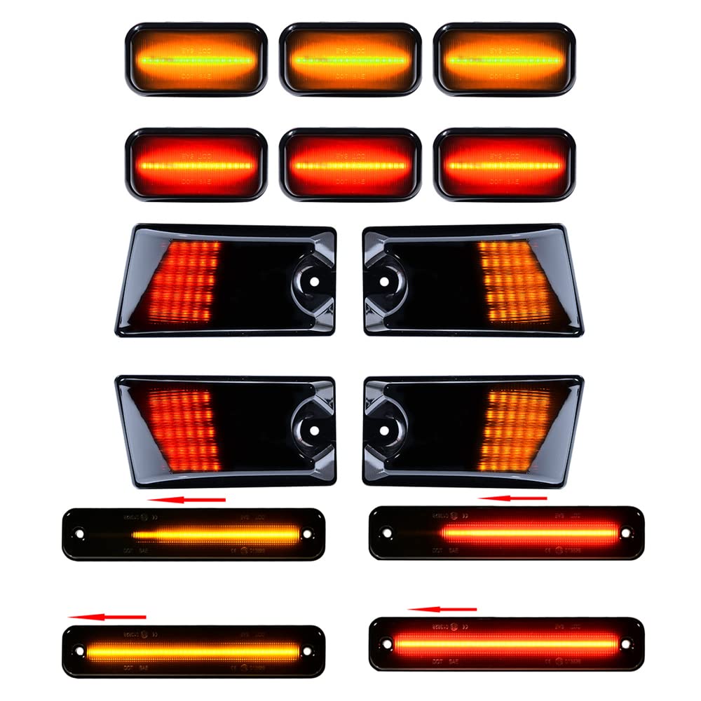 Astra Depot 14PCS Smoked Amber Red LED Roof Cab Marker Light Kit + Front Rear Side Marker Lights for 2003-2009 Hummer H2 - Waterproof, Durable Off-Road Lighting for Trucks & SUVs