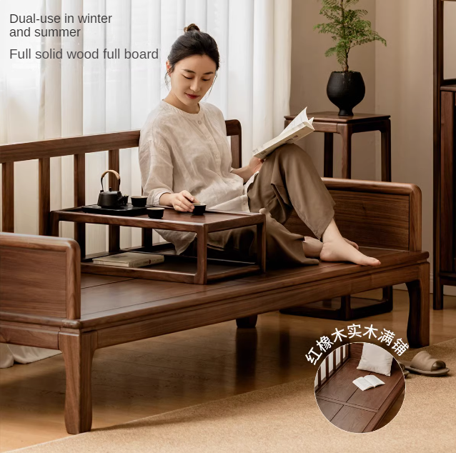 Premium Black Walnut & Oak Solid Wood Convertible Sofa Bed - Modern Dual Use Design for Living Room, Guest Room & Small Spaces
