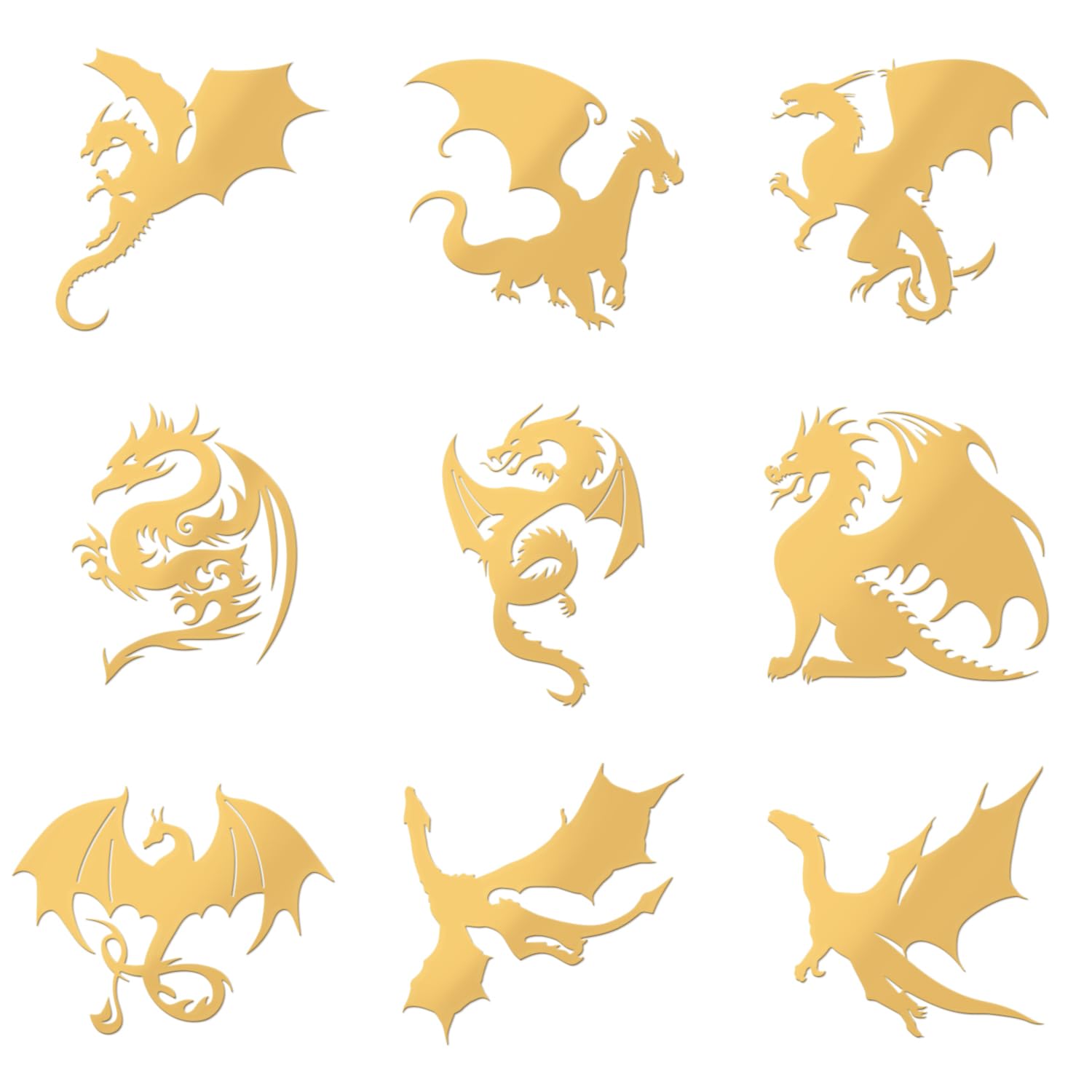 OLYCRAFT 9-Piece 1.6x1.6 Inch Dragon Design Self-Adhesive Metal Stickers - Gold Decorative Stickers for DIY Scrapbooking, Resin Crafts, Phone Cases & Laptop Decoration | Perfect for Journals, Water Bottles & Skateboard Customization