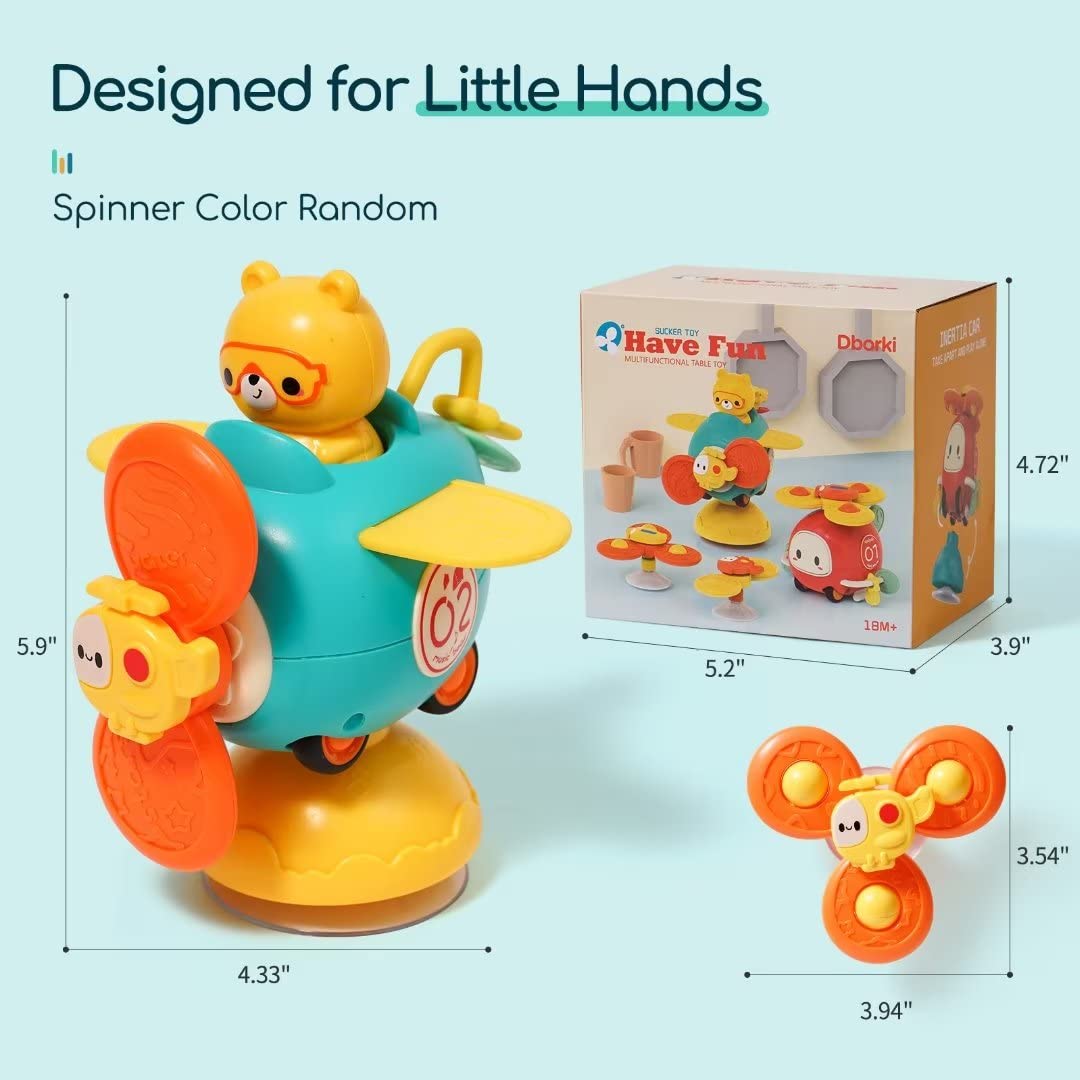 3 in 1 High Chair Toys with Suction Cups - Spinner, Teething Tray & Rattle for Babies 6-18 Months - Interactive Learning & Sensory Development Toy for Toddlers - Perfect for High Chair, Bath Time & Playtime - Ideal Baby Shower & Birthday Gift for Boys & Girls