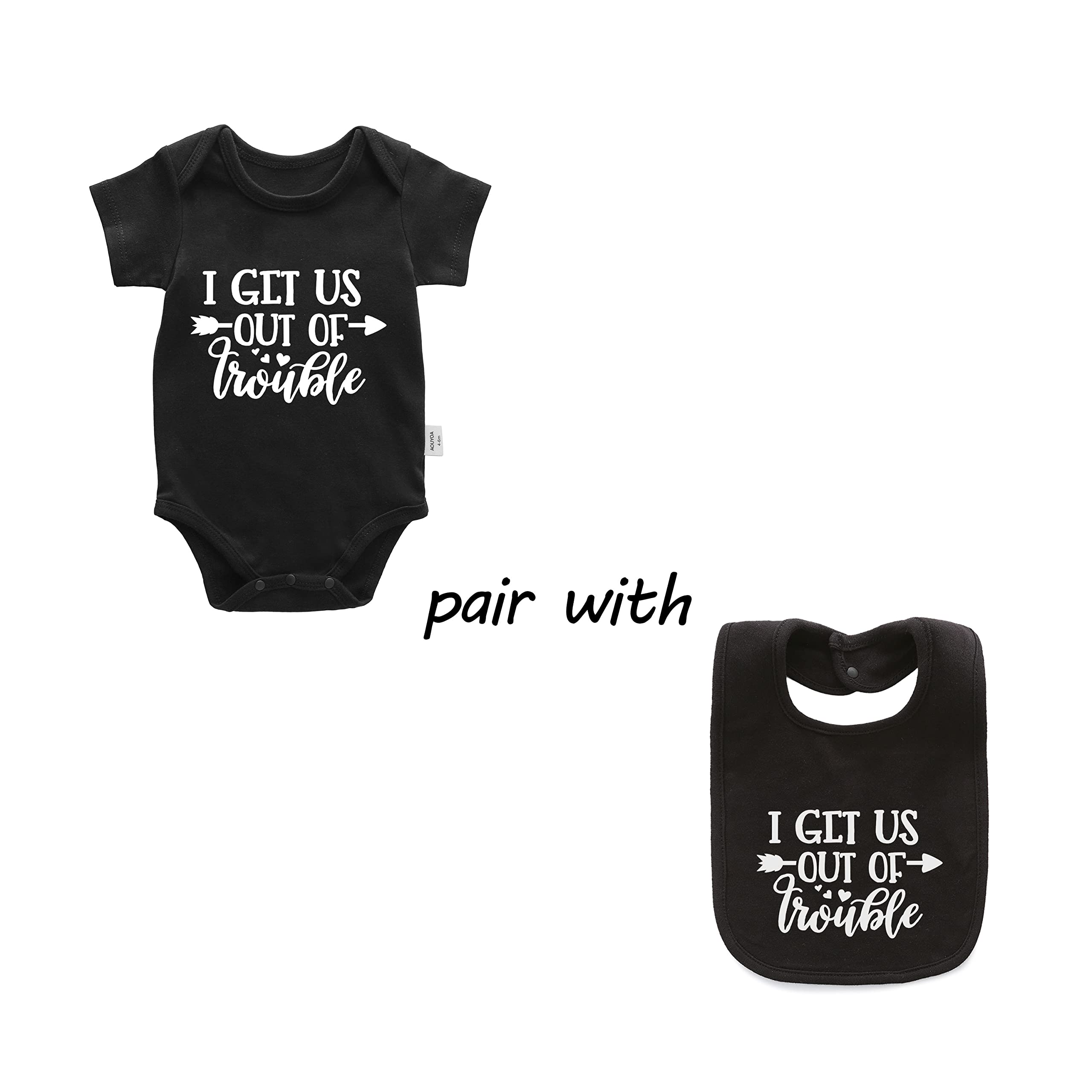 Adorable Twins Baby Bodysuit Set - Matching 'I Get Us Into/Out of Trouble' Outfits for Newborns | Perfect for Twin Photoshoots, Family Gatherings & Special Occasions