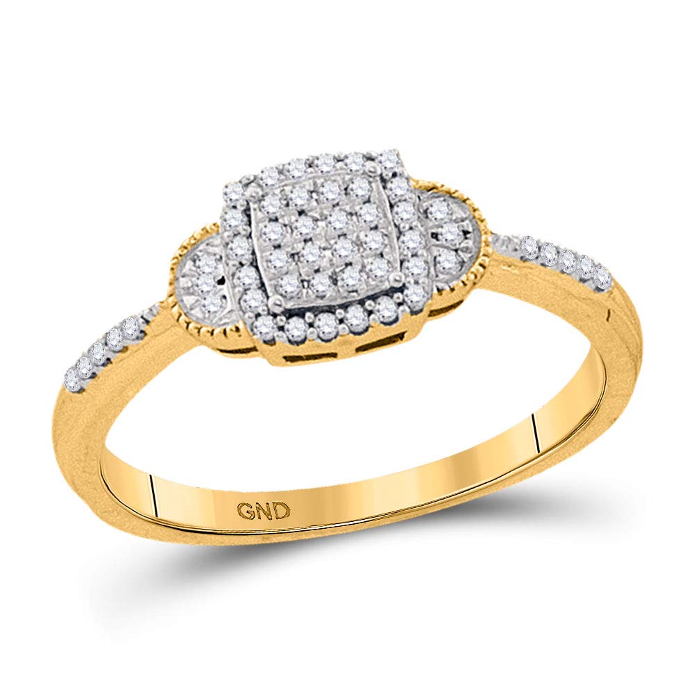 Dazzlingrock 10K Yellow Gold Women's Round & Square Diamond Cluster Ring - 1/5 CTW | Elegant Wedding, Engagement & Anniversary Jewelry Gift