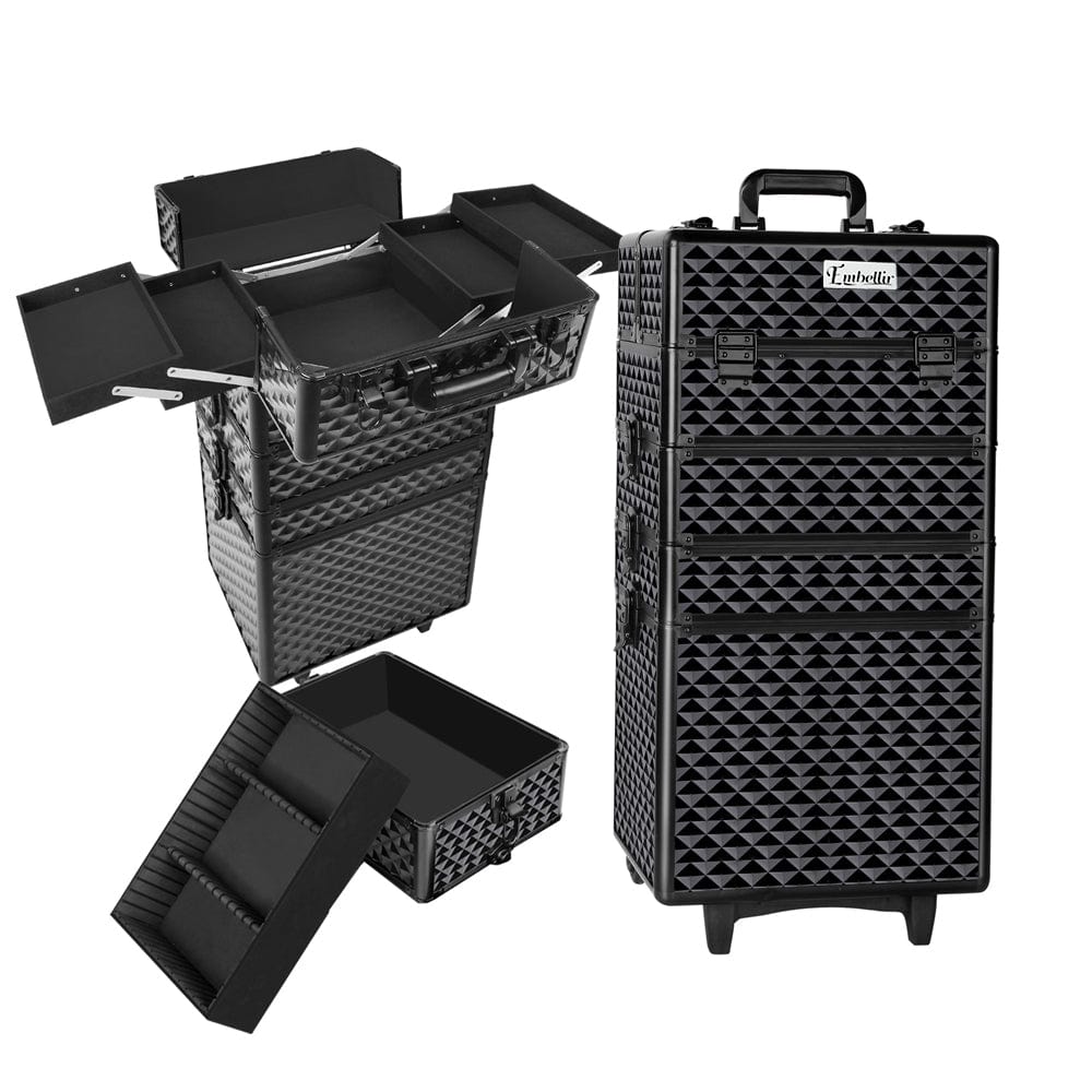 Embellir Professional Makeup Case - Beauty Trolley with Wheels, Cosmetic Organizer Box for Travel & Salon Use | Diamond Design for Makeup Artists & Stylists