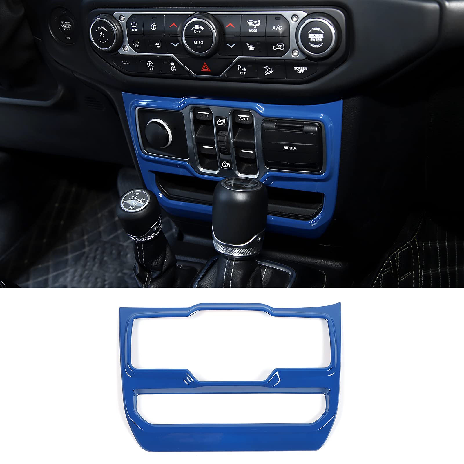 JeCar Blue Center Console Window Control Panel Trim Cover for 2018-2024 Jeep Wrangler JL JLU & Gladiator JT - Interior Accessories Upgrade for Enhanced Style & Protection - Perfect for Off-Roading & Daily Driving