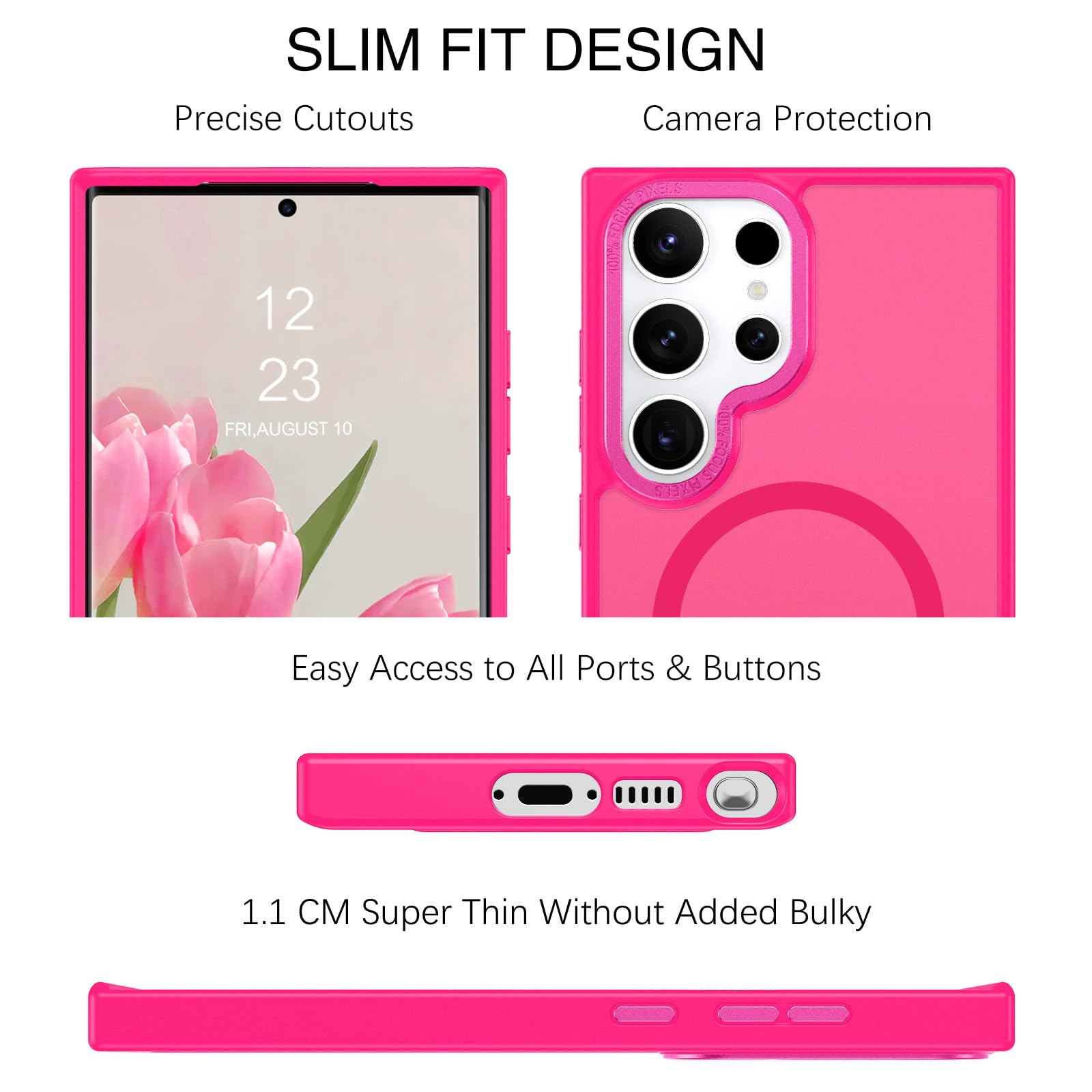 Samsung Galaxy S23 Ultra Magnetic Phone Case - Slim Translucent Matte Shockproof Cover [Magsafe Compatible] | Protective Case for Women & Men | Perfect for Work, Travel & Everyday Use | Hot Pink