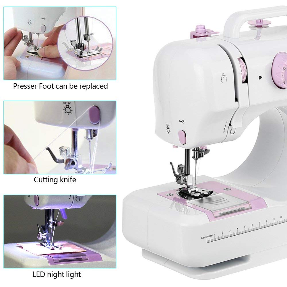 Kranich Portable Mini Sewing Machine - 2 Speed, 12 Stitch Patterns with Double Thread Needle | Perfect for Home Tailoring, DIY Crafts & Emergency Clothing Repairs