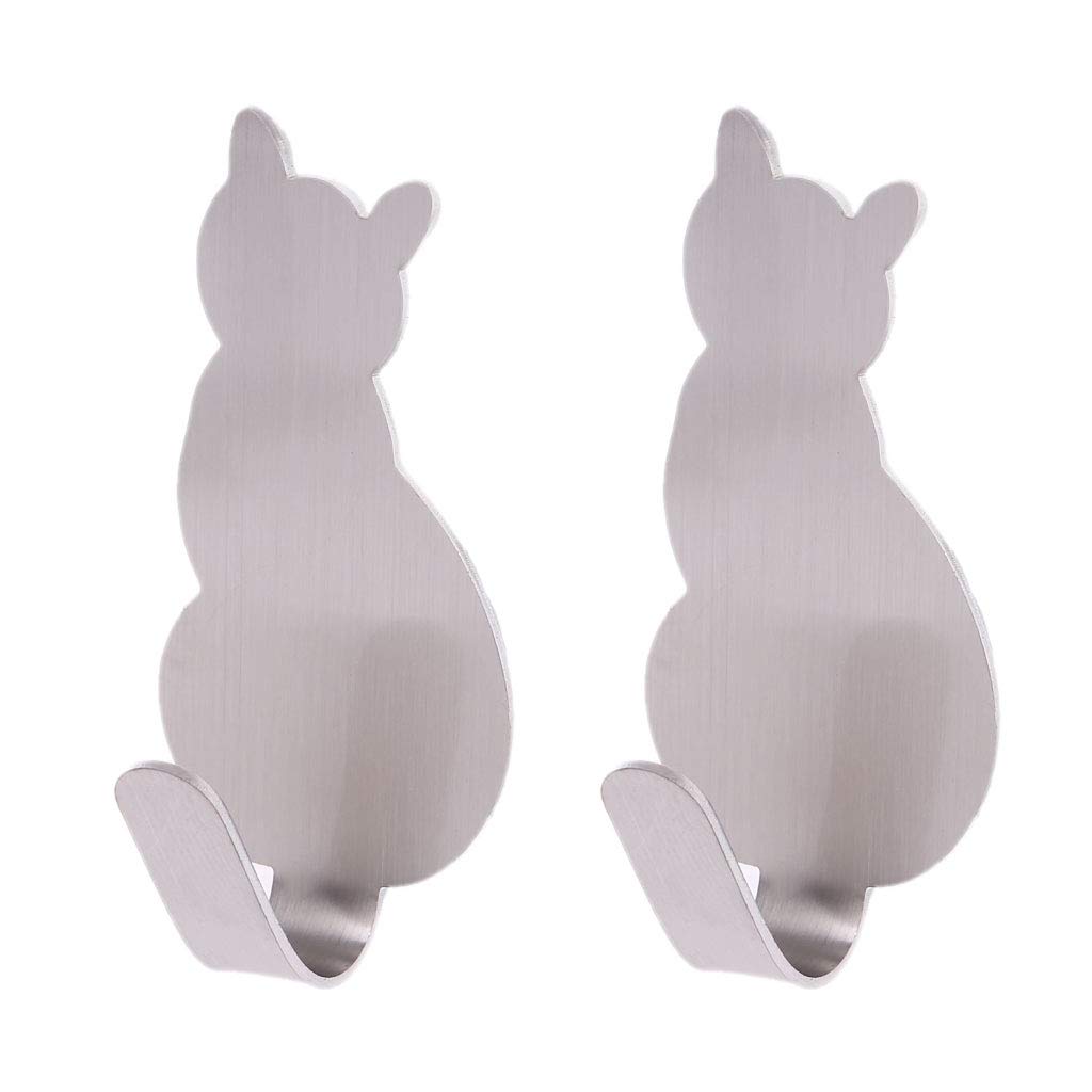 2 Pack Cat Tail Shaped Stainless Steel Wall Hooks - Decorative Coat & Key Hanger for Bedroom, Entryway, Closet Organization (Silver)
