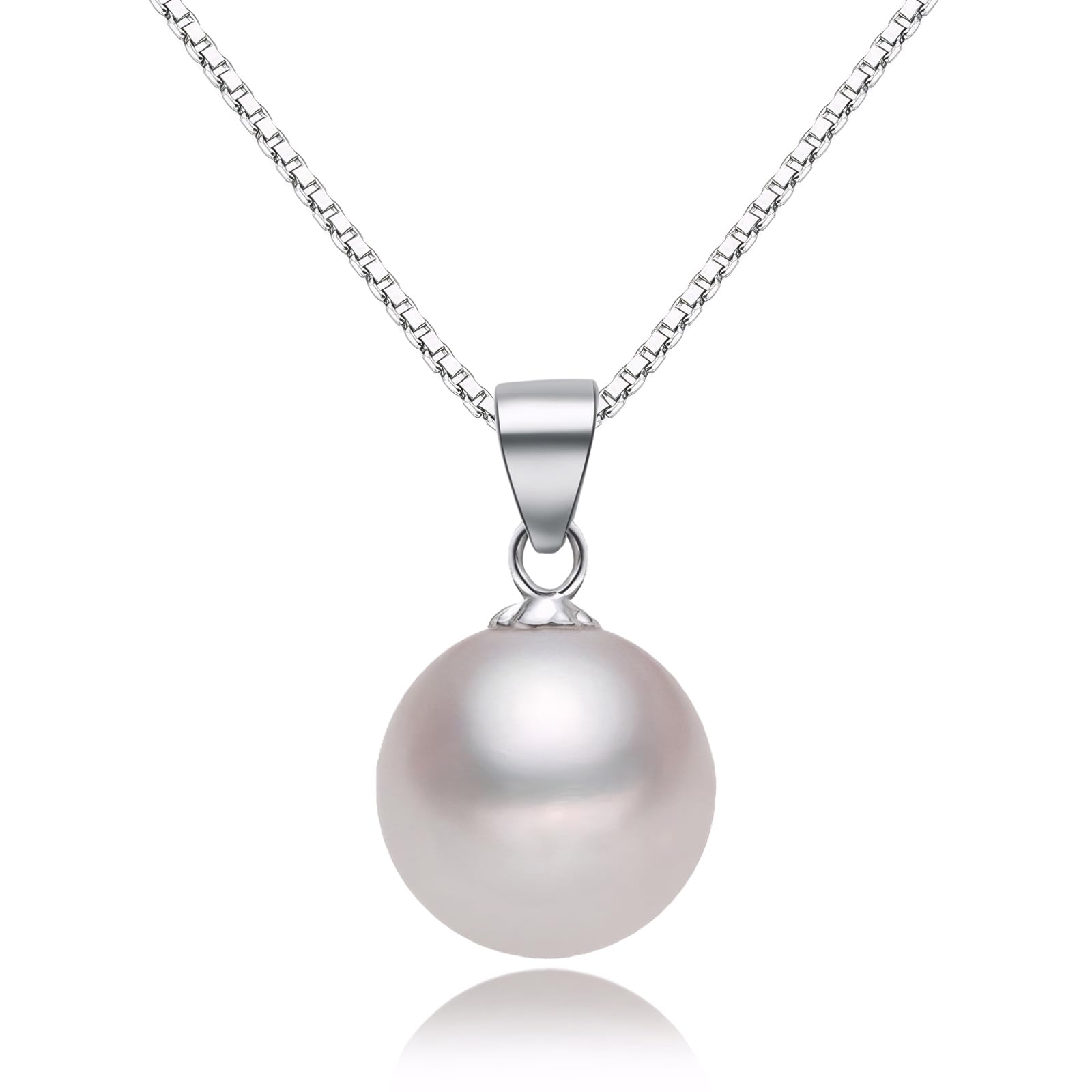 925 Sterling Silver Pearl Pendant Necklace for Women - 12MM Handmade Freshwater Cultured Pearl Charm Collar with Platinum Plating | Elegant Fashion Jewelry for Weddings, Parties & Special Occasions