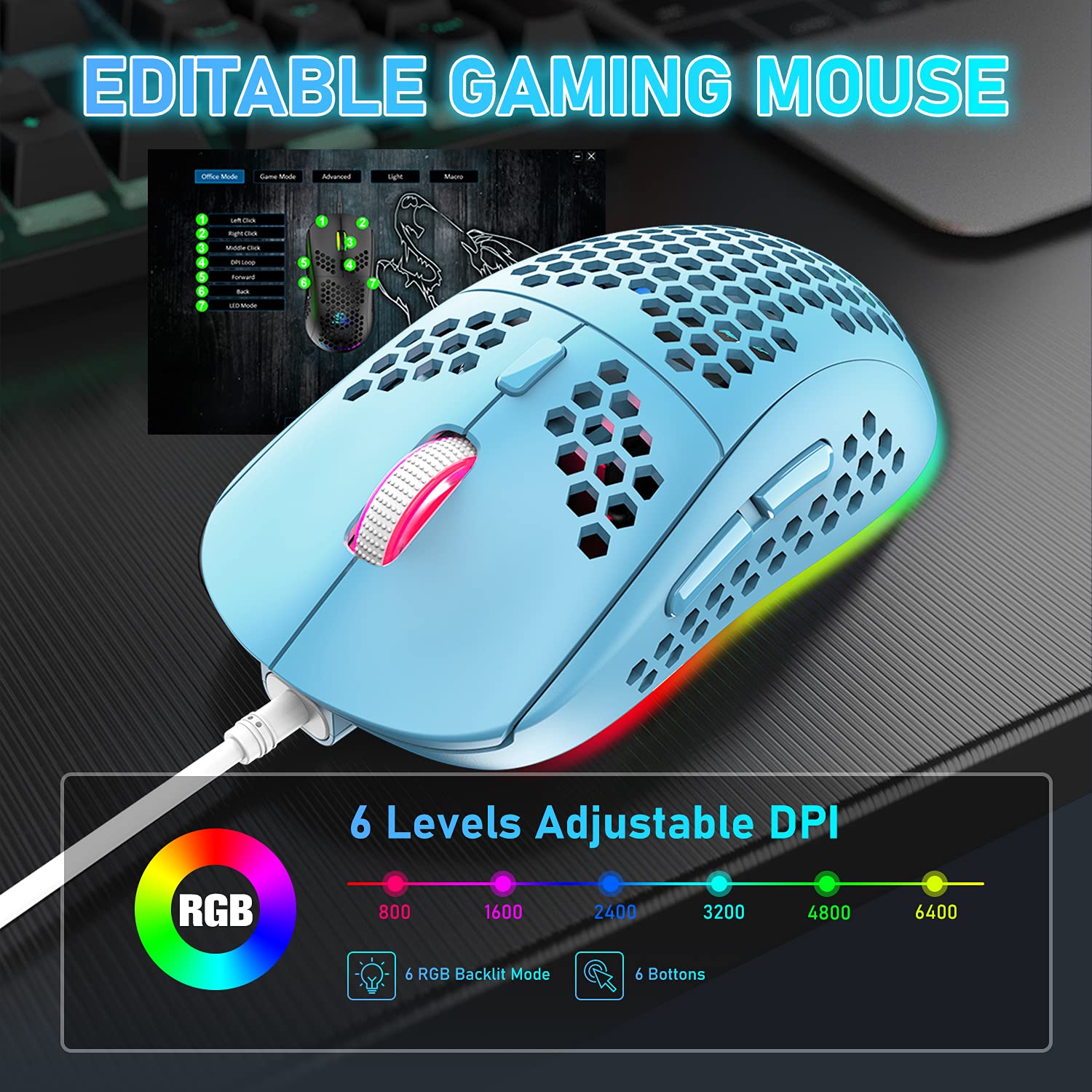 60% Wired Mechanical Gaming Keyboard with Rainbow LED Backlit - Compact TKL Design, Linear Red Switches, RGB Mouse 6400 DPI - Programmable for PC Gaming, Office Typing & Esports (Blue) - Perfect for Competitive Gaming, Work from Home & Late-Night Typing Sessions