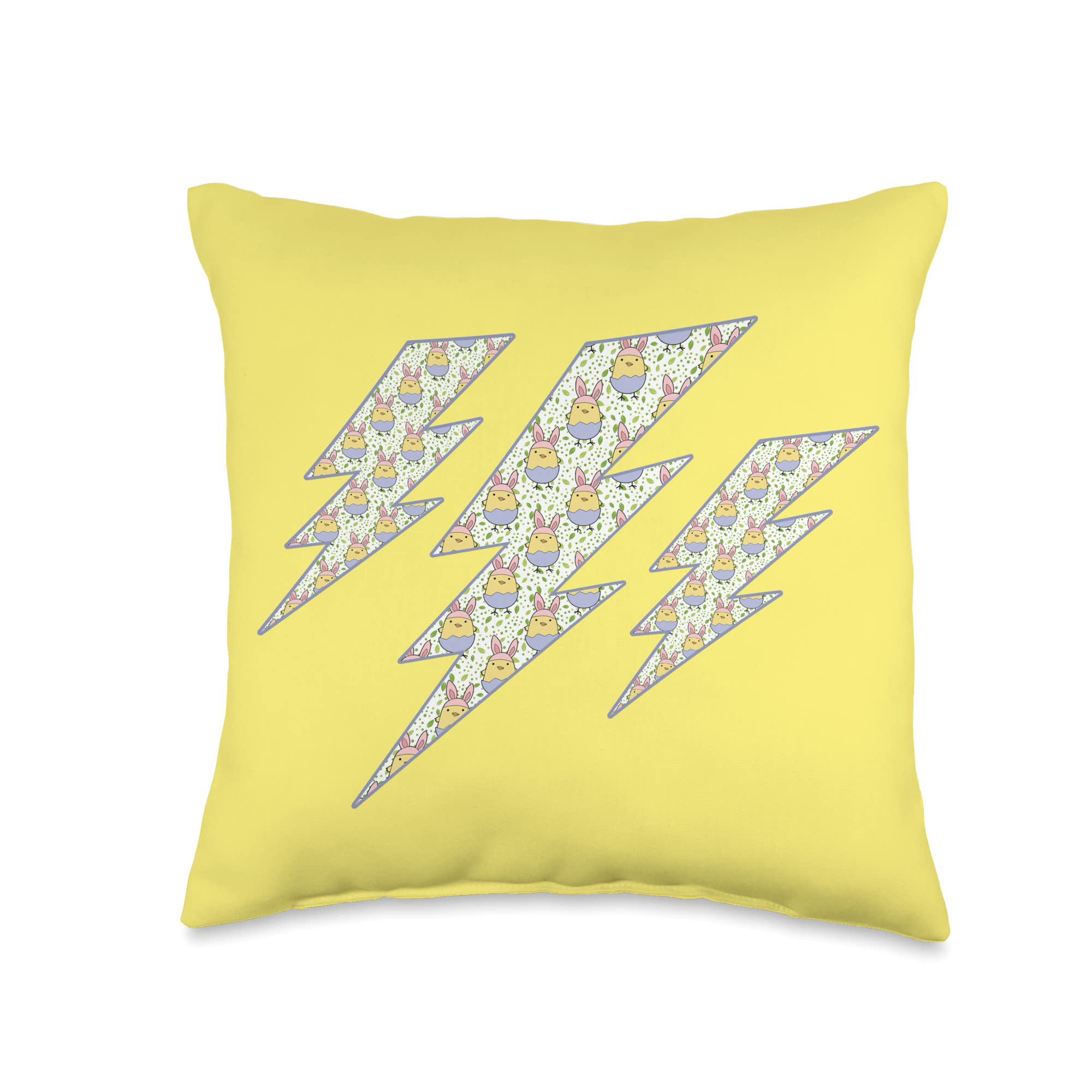 Easter Bunny Eggs Pattern Throw Pillow 16x16 Inch - Cute Multicolor Lightning Bolts Design Decorative Pillow for Sofa, Bed, Nursery & Easter Home Decor