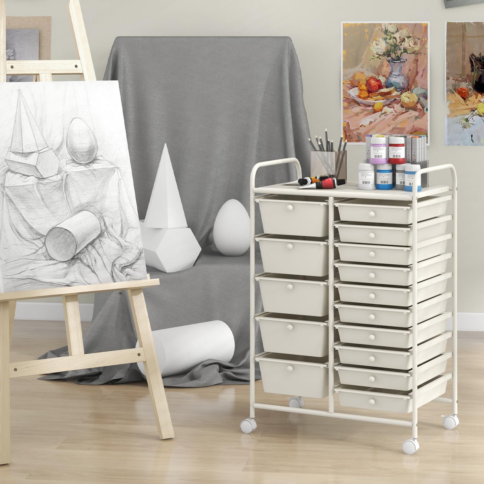 Giantex 15-Drawer Rolling Storage Cart with Wheels - Mobile Organizer for Classroom, Office, Home, School Supplies, Tools, Crafts & Art Paper - Perfect for Teachers, Students & DIY Enthusiasts