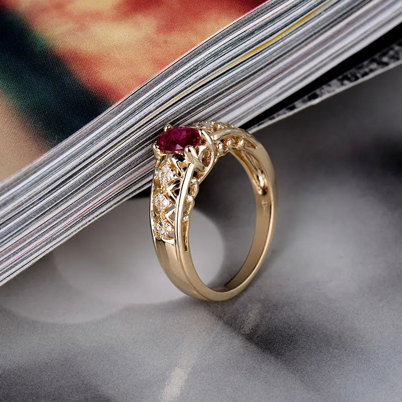 4x6mm Ruby Oval Gemstone 14K Rose Gold Diamond Wedding Ring for Women - Elegant Bridal Jewelry, Anniversary Gift & Engagement Ring for Her