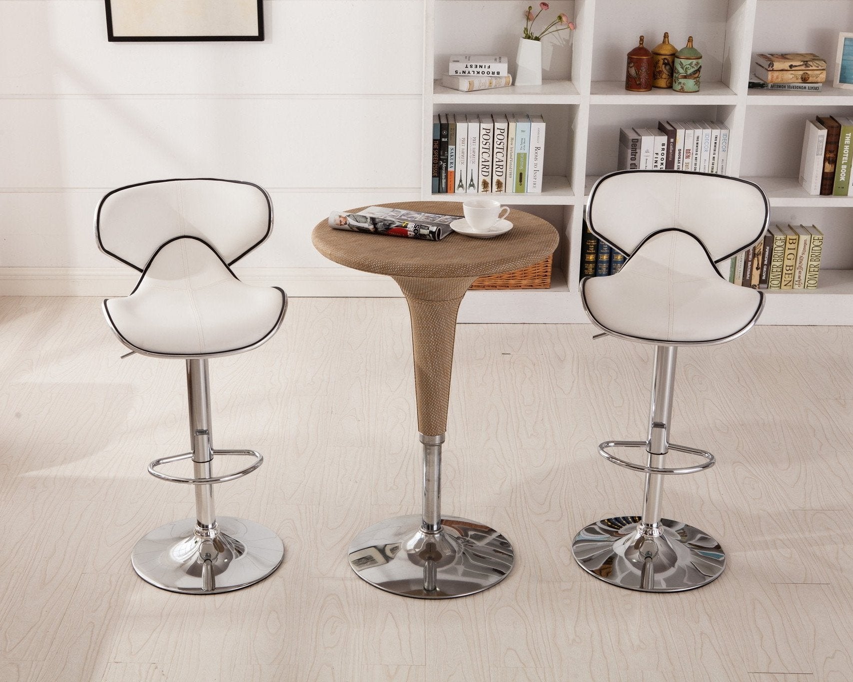 Roundhill Furniture Masaccio Faux Leather Adjustable Swivel Bar Stools - Set of 2, White - Perfect for Kitchen Islands, Home Bars & Modern Dining Areas