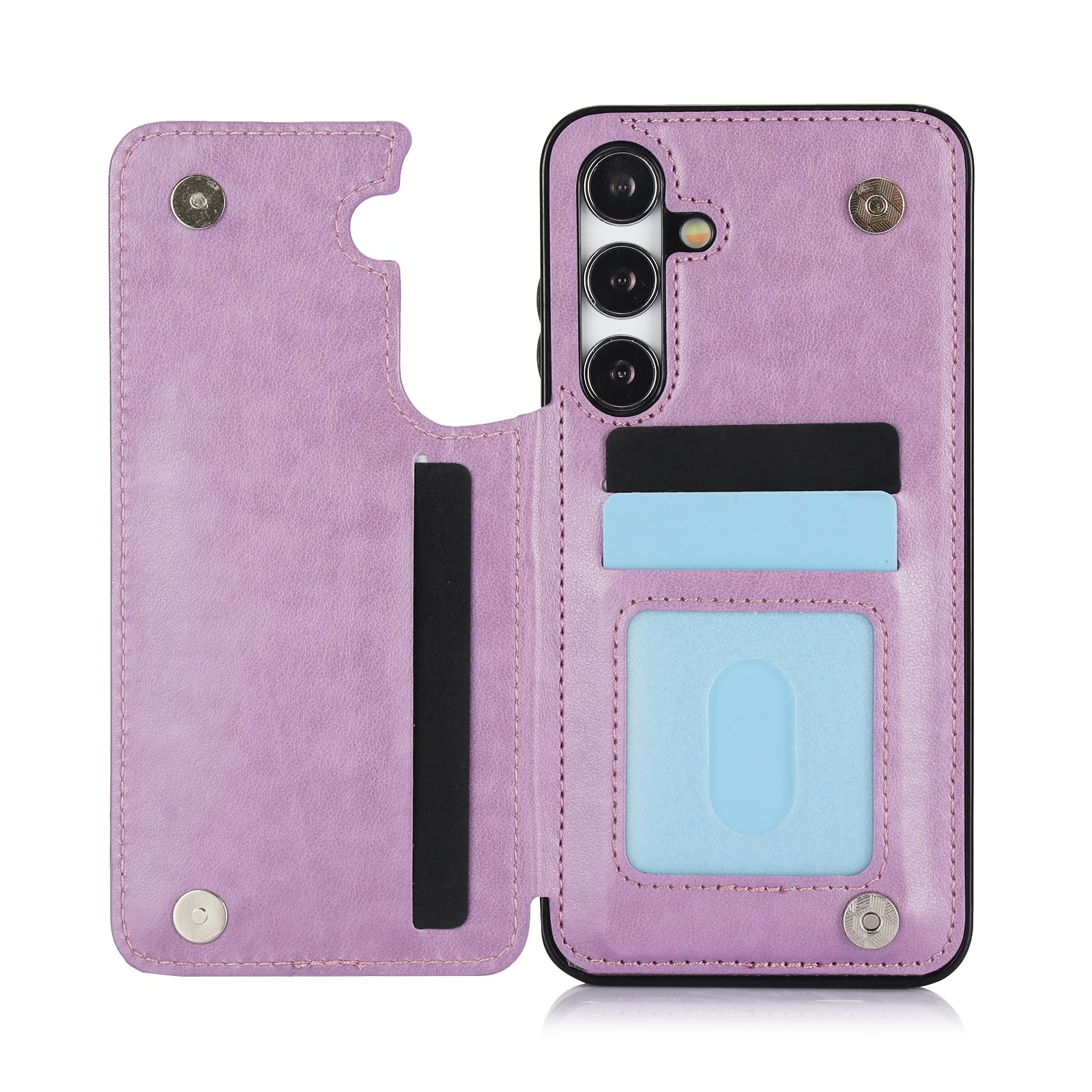 Premium Leather Flip Wallet Case for Samsung Galaxy A15 5G/4G (SM-A156B/A155F) with Tempered Glass Screen Protector & Card Holder - Stand Feature for Hands-Free Viewing - Stylish Purple Unisex Design for Men & Women - Perfect for Work, Travel & Daily Protection