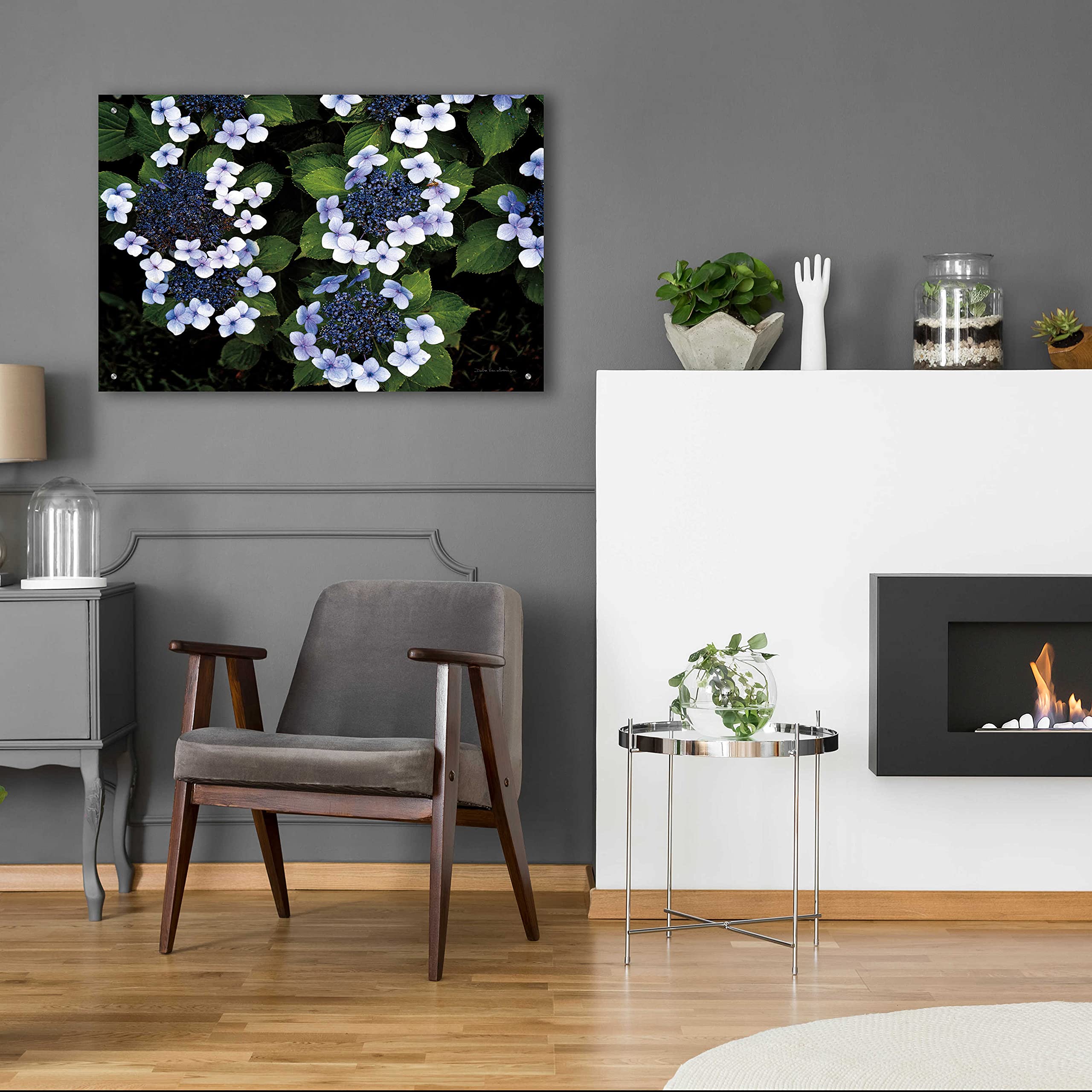 Debra Van Swearingen 'Hydrangeas Opening' Acrylic Glass Wall Art - 36x24 Inches Floral Painting for Living Room, Bedroom & Office Decor