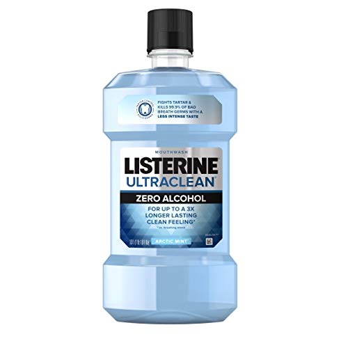 Listerine Ultraclean Zero Alcohol Tartar Control Mouthwash - Fresh Arctic Mint Flavor, Fights Bad Breath & Tartar for Cleaner, Naturally White Teeth - 1 Liter Bottle - Ideal for Daily Oral Care & Travel Use