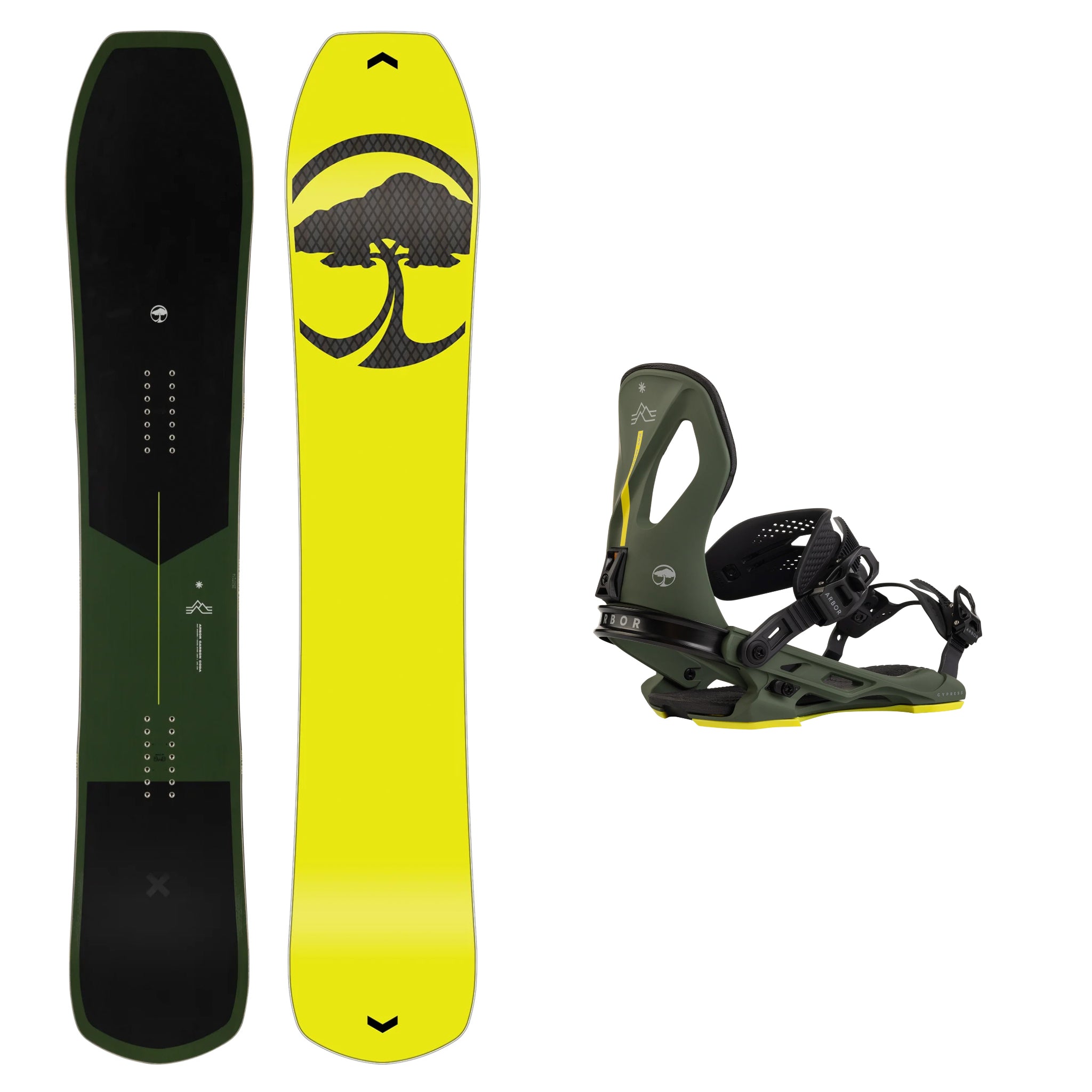 **2025 Arbor Carbon Coda Snowboard with Cypress Pat Moore Bindings - All-Mountain Freestyle Snowboard for Powder & Park Riding**
