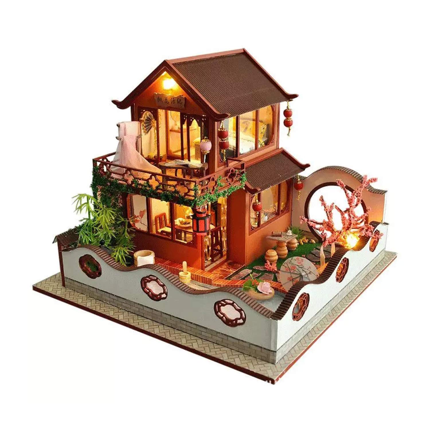 3D DIY Miniature Dollhouse Kit - QWERTP Greenhouse with LED Lights, Dust Cover & Puzzle Challenge | Perfect Gift for Women & Girls | Home Decor, Collectibles & Creative Play