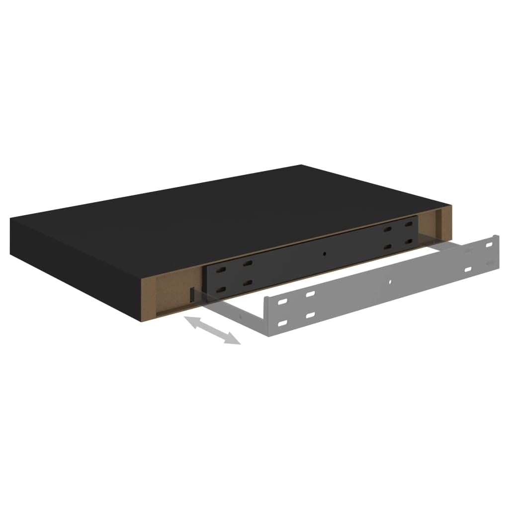 Modern Floating Wall Shelves Set of 4 - Black MDF Decorative Ledges 15.7