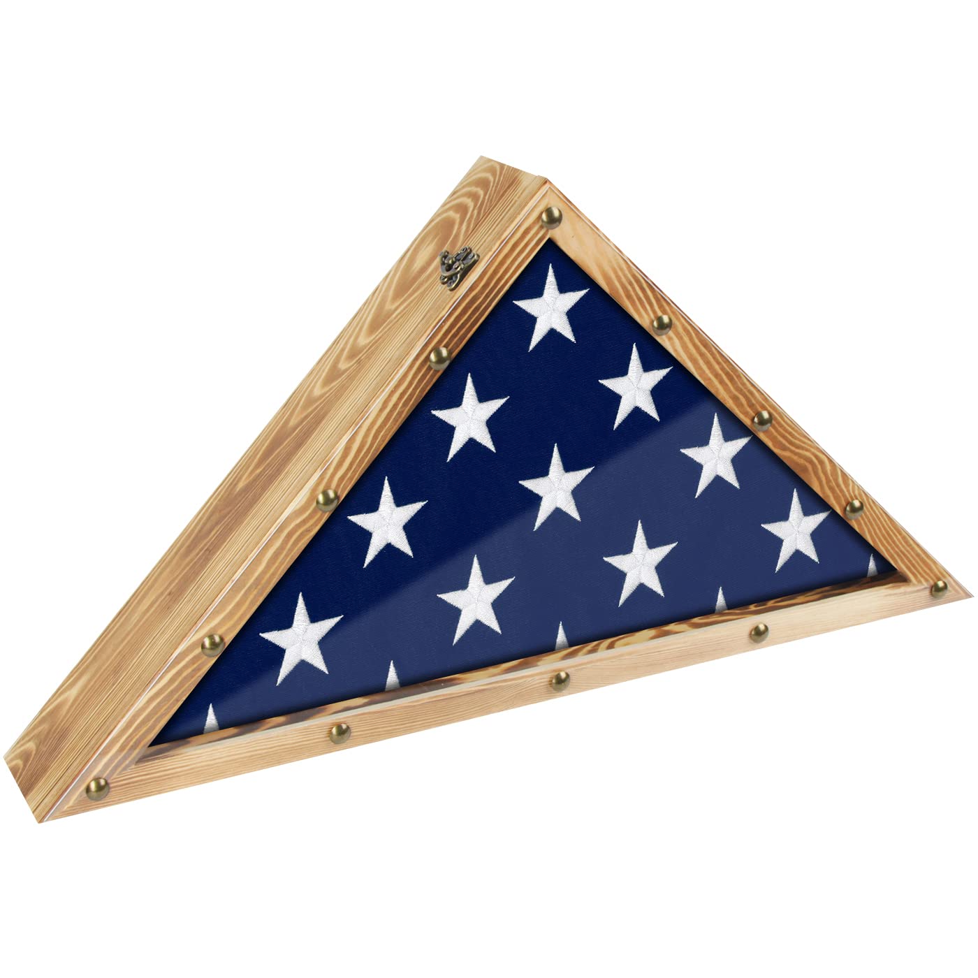 Rustic Wood Military Flag Display Case for American Veterans - Memorial, Burial & Funeral Flag Frame with Triangle Shadow Box - Fits 5' x 9.5' Folded Flag (MK900A) - Perfect for Honoring Veterans at Home, Office or Memorial Services