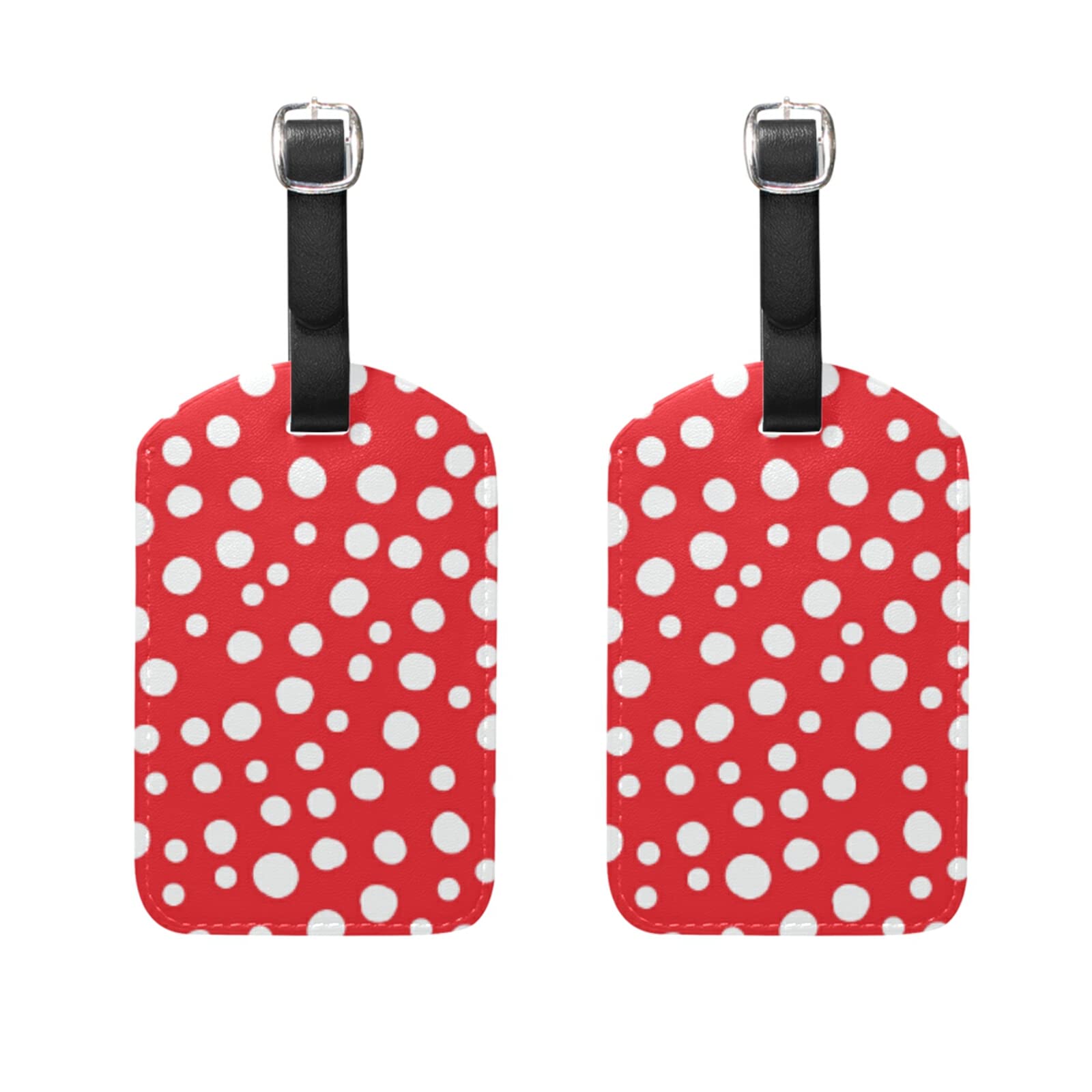 BAXIEJ PU Leather Luggage Tags - Red & White Circle Design Suitcase ID Tags with Privacy Cover (2 Pack) - Perfect for Travel, Business Trips & Cruise Vacations