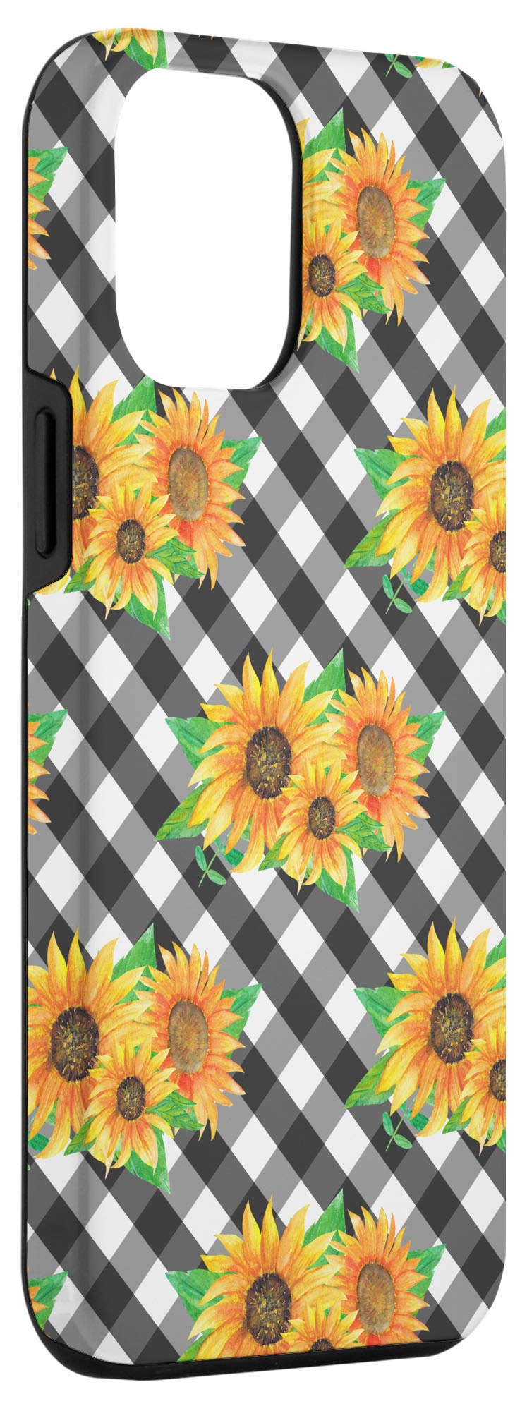 iPhone 12 Pro Max Case - Black Plaid Floral Design with Sunflower & Wildflower Patterns | Stylish Protective Cover for Women & Girls | Perfect for Daily Use, Work & Travel