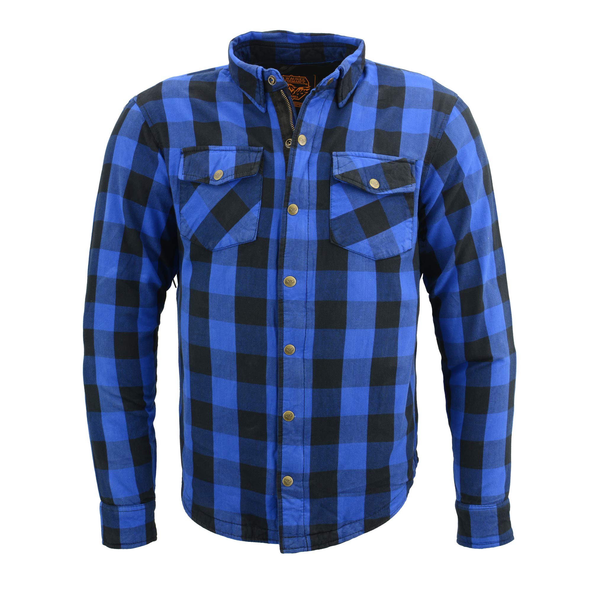 Milwaukee Leather Men's Plaid Flannel Blue Biker Shirt with CE Approved Armor - Aramid Fiber Reinforced MPM1634 (X-Large) | Motorcycle Riding Gear for Safety & Comfort